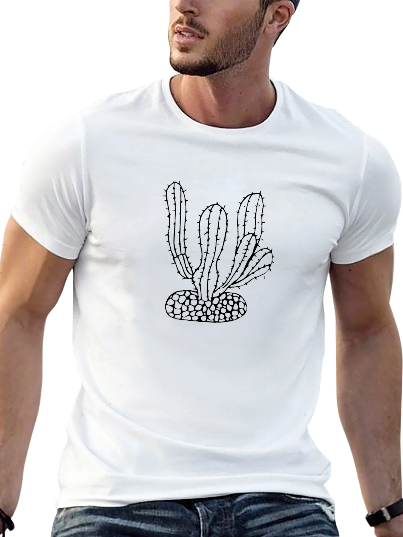 Cactus Outline Graphic Tee - Black