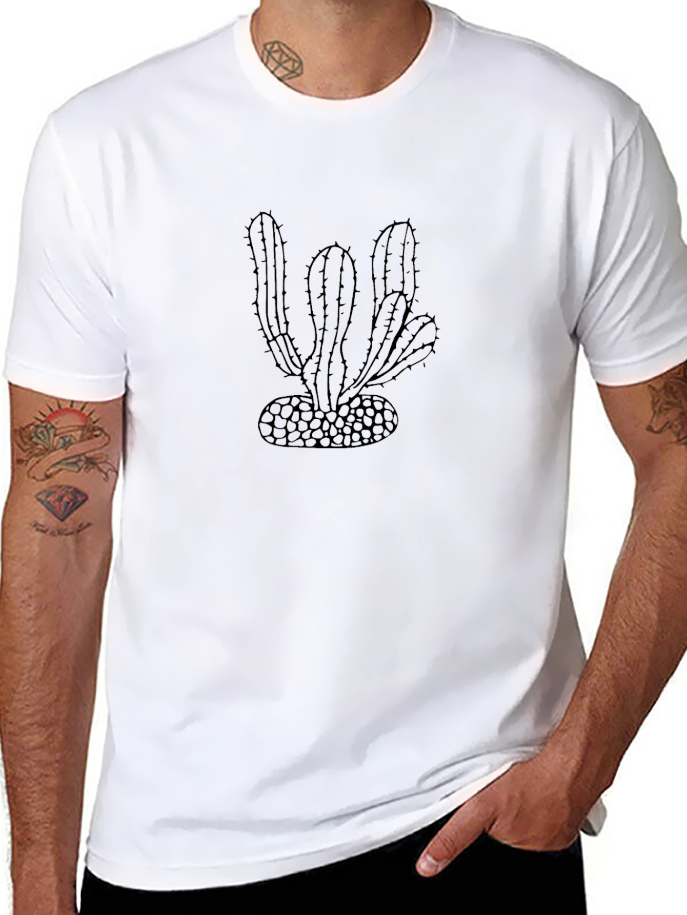 Cactus Outline Graphic Tee - Black