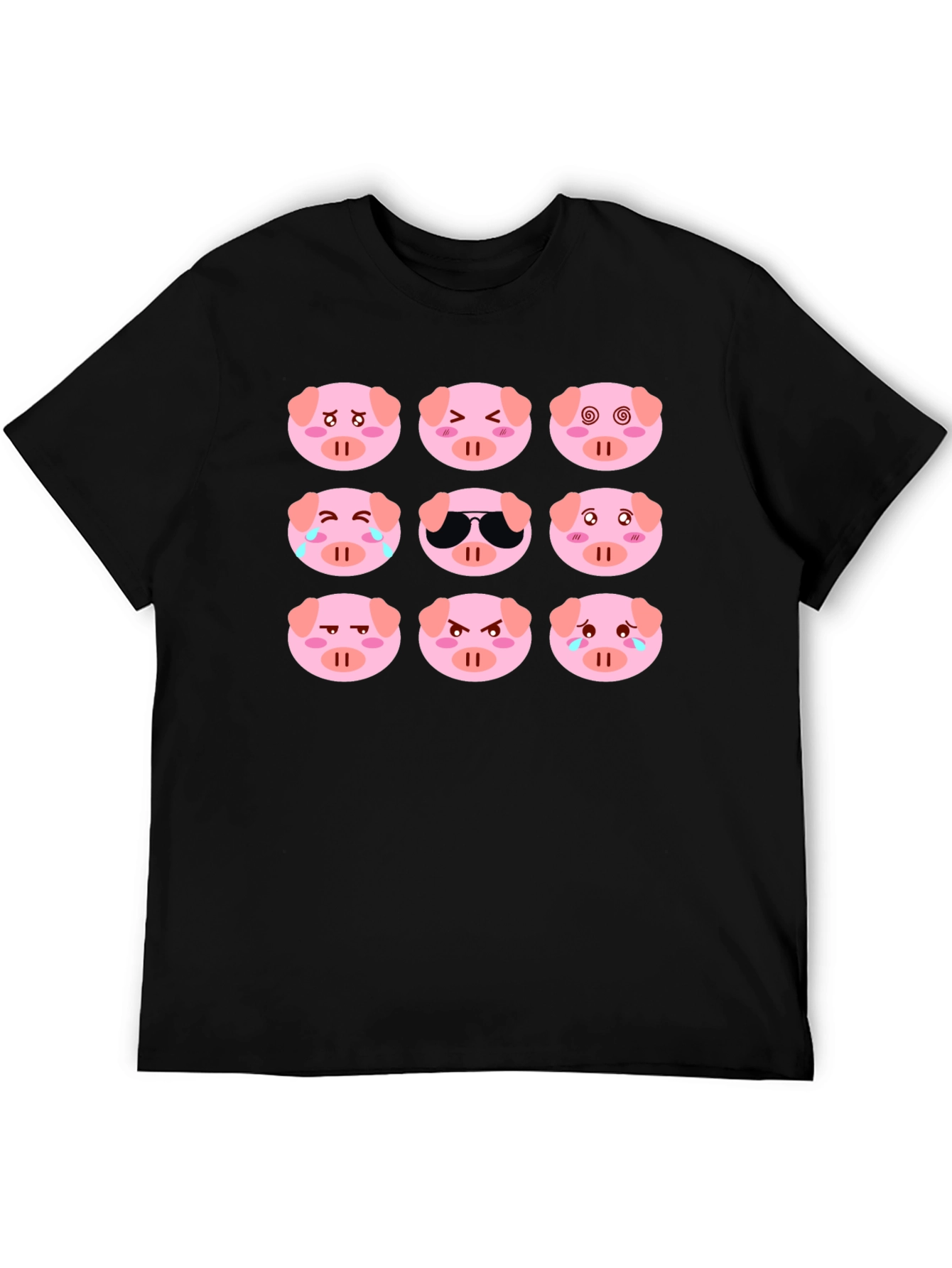 Emoji Pig T-Shirt - Black Cotton Crew Neck