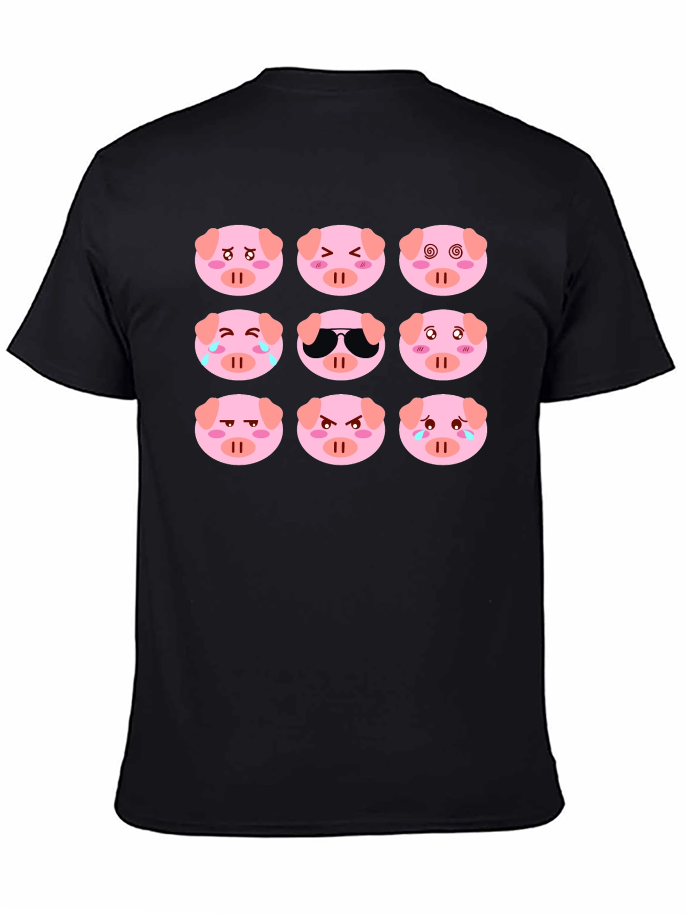 Emoji Pig T-Shirt - Black Cotton Crew Neck