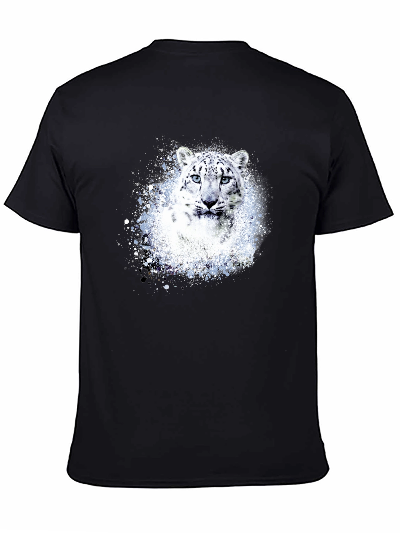 Snow Leopard Graphic Print Black T-Shirt