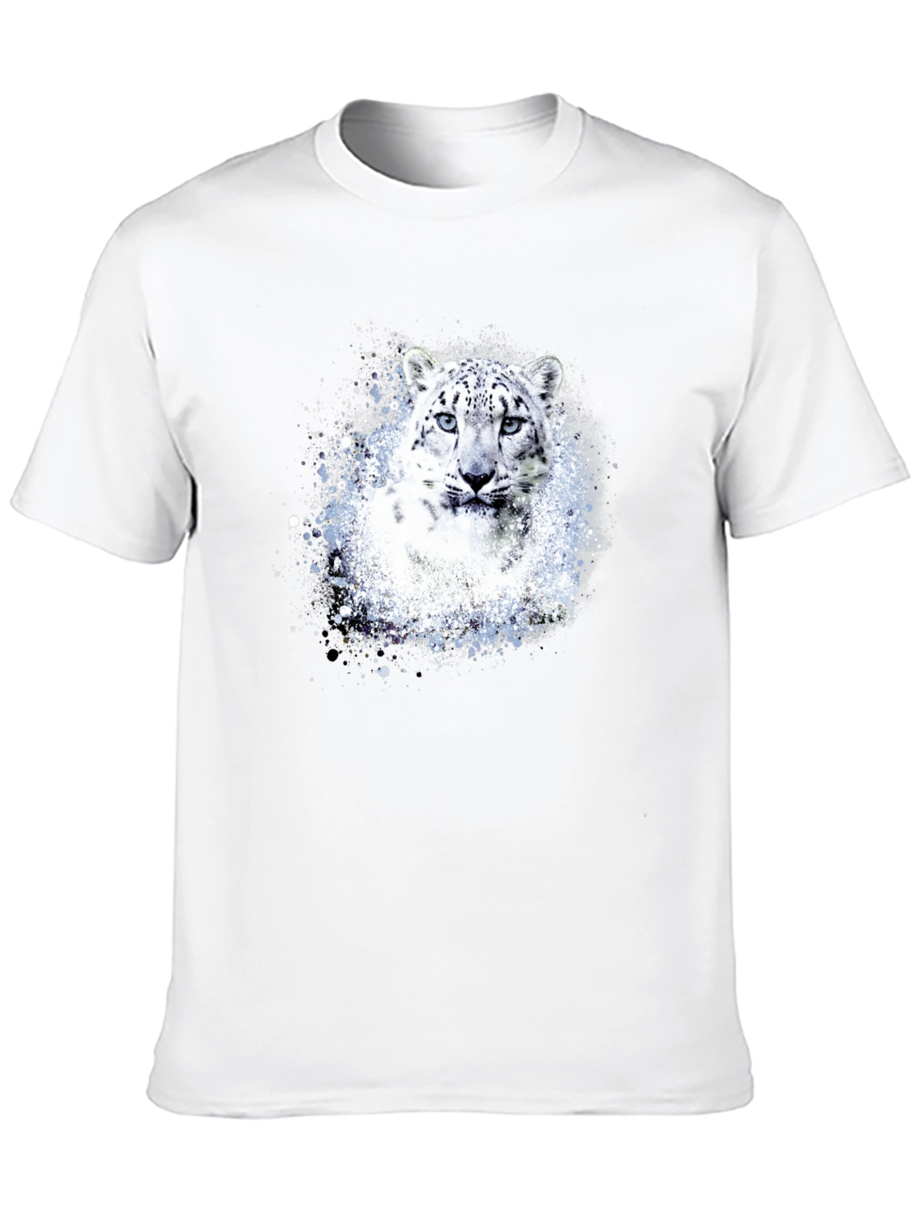 Snow Leopard Graphic Print Black T-Shirt