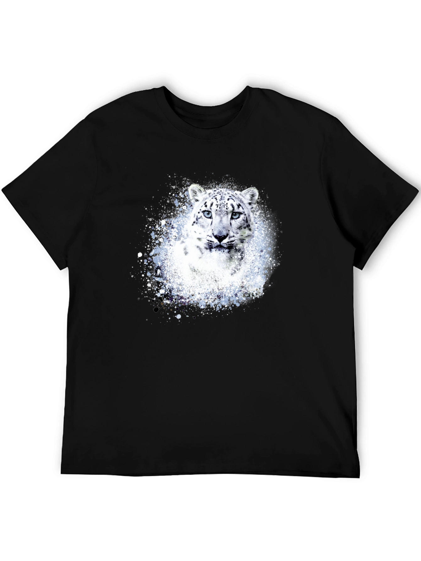 Snow Leopard Graphic Print Black T-Shirt