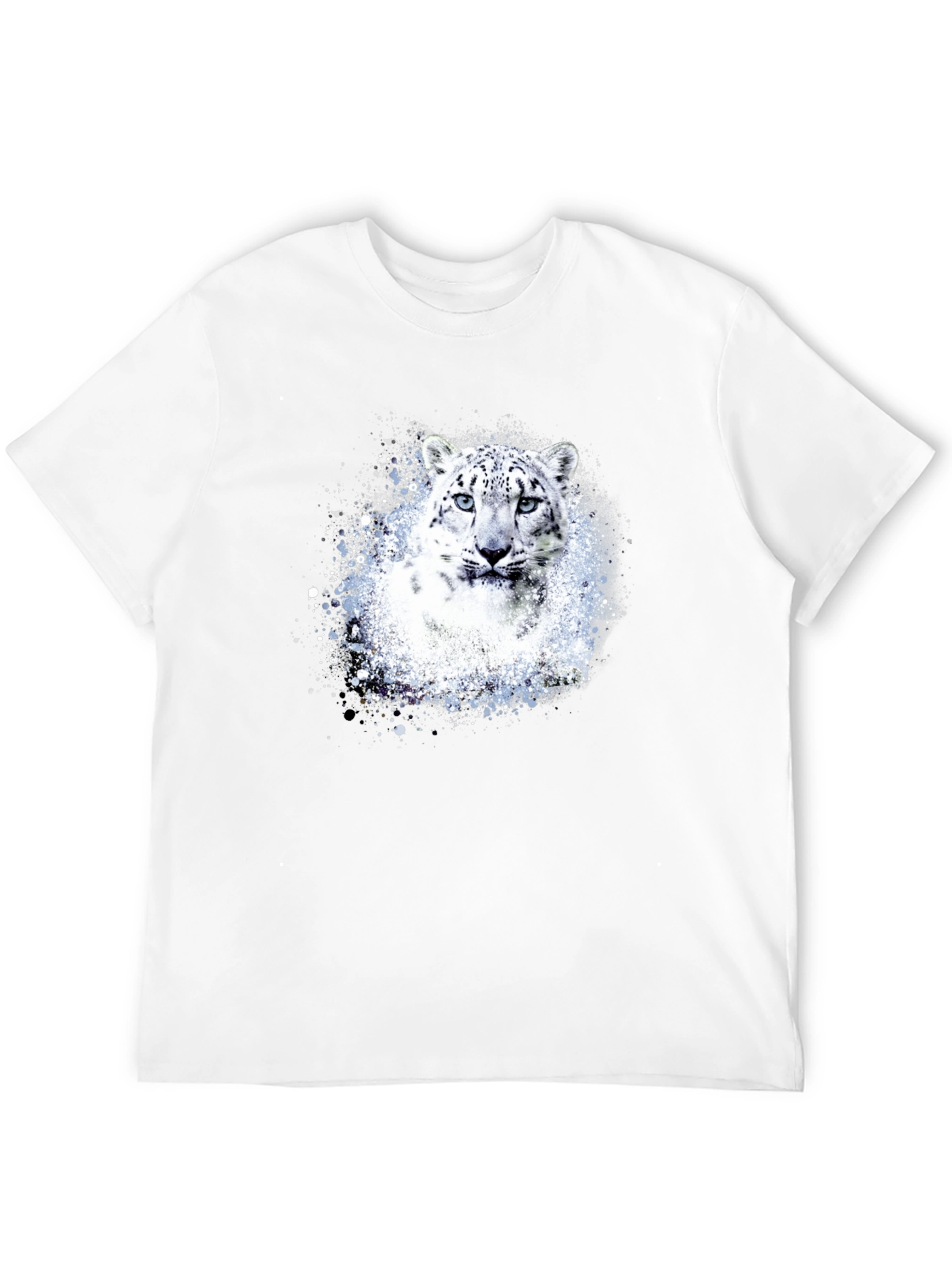 Snow Leopard Graphic Print Black T-Shirt