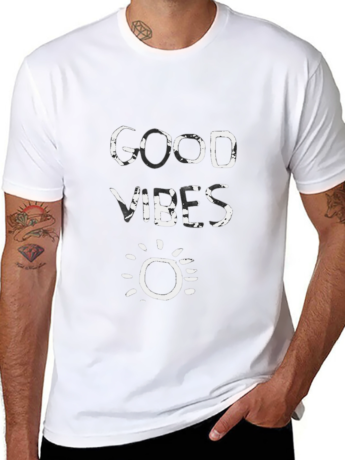 Good Vibes Graphic Print Black T-Shirt