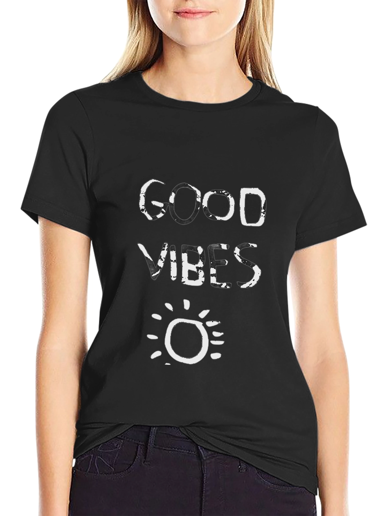 Good Vibes Graphic Print Black T-Shirt