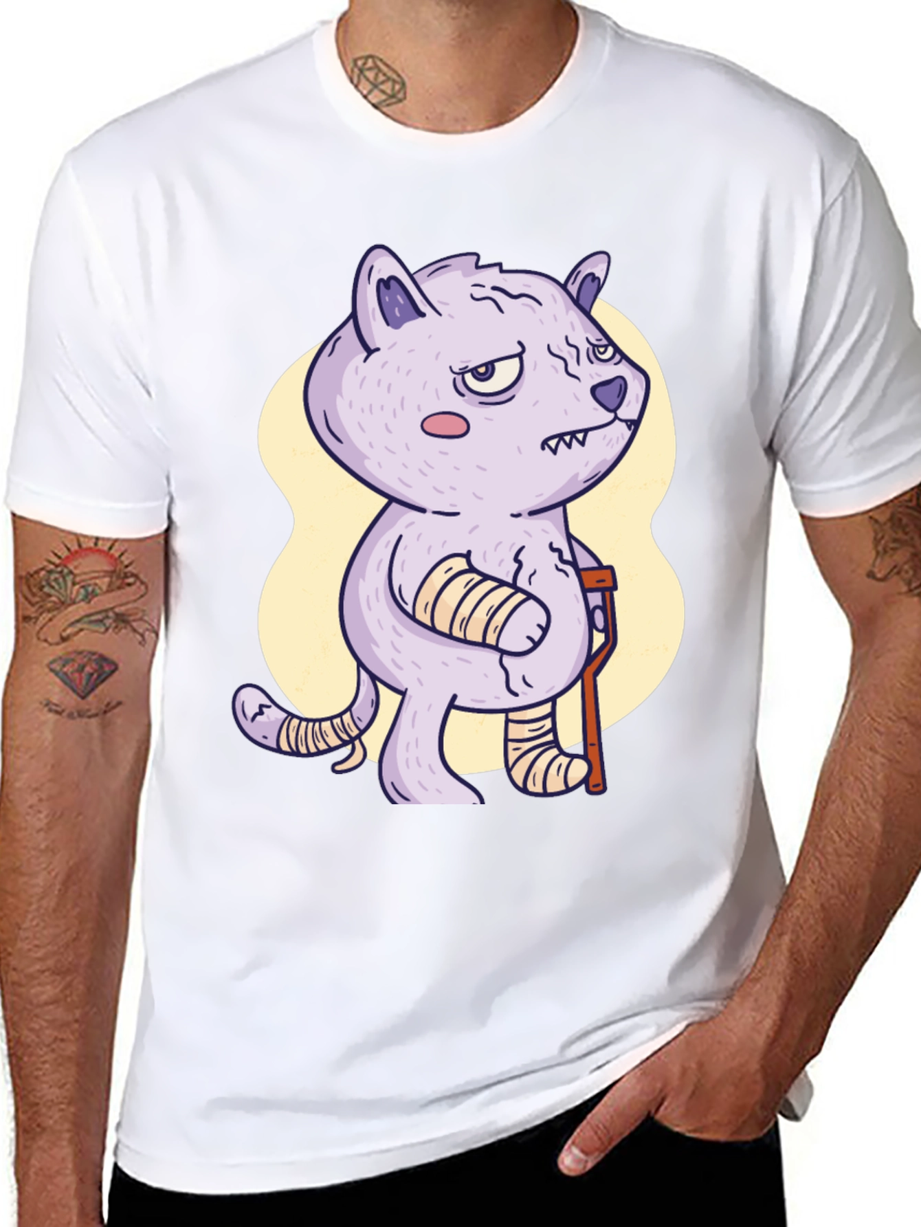 Injured Cartoon Cat Graphic Tee