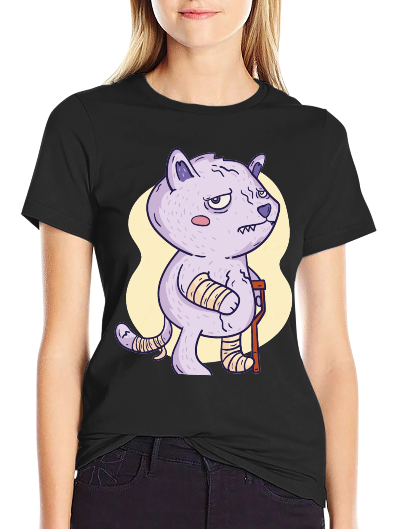 Injured Cartoon Cat Graphic Tee