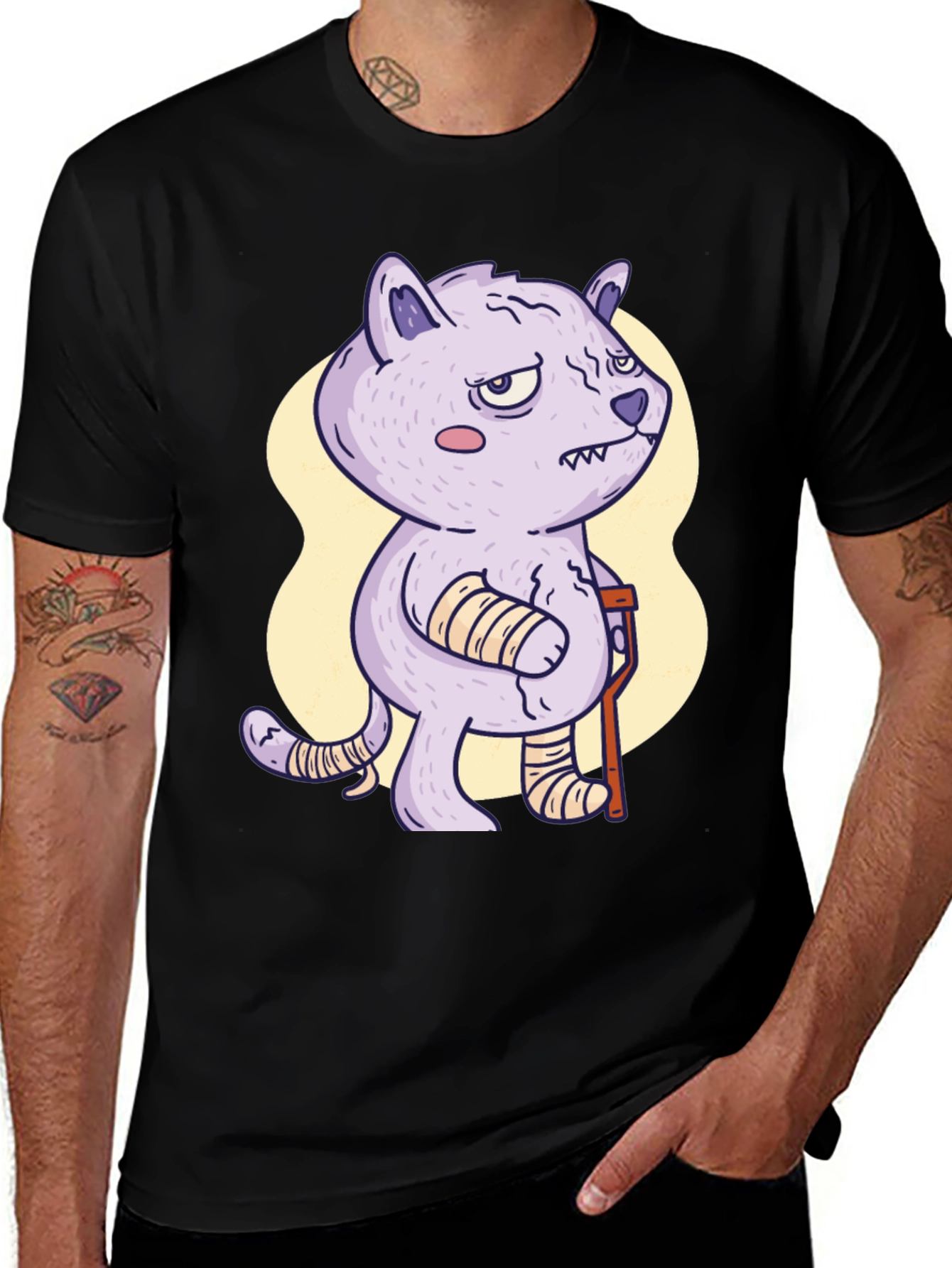 Injured Cartoon Cat Graphic Tee