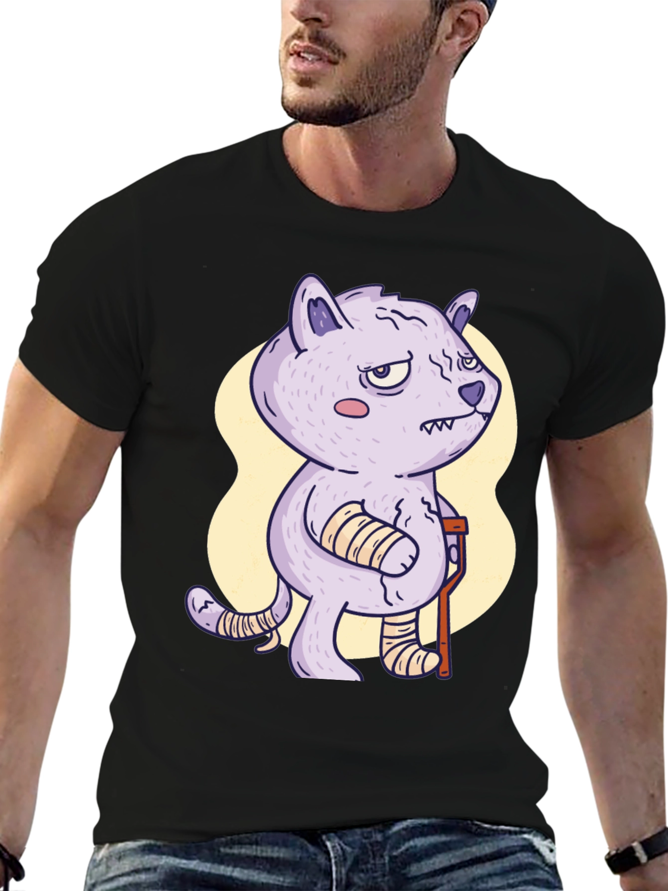 Injured Cartoon Cat Graphic Tee