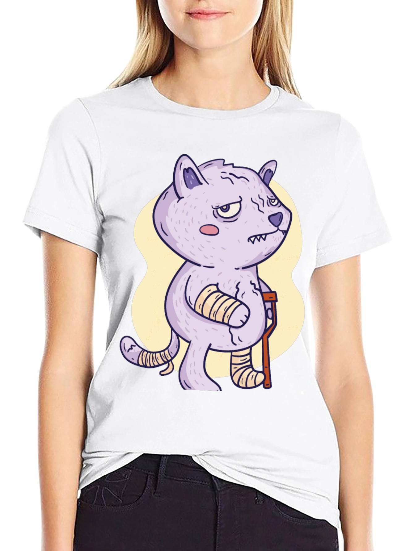 Injured Cartoon Cat Graphic Tee
