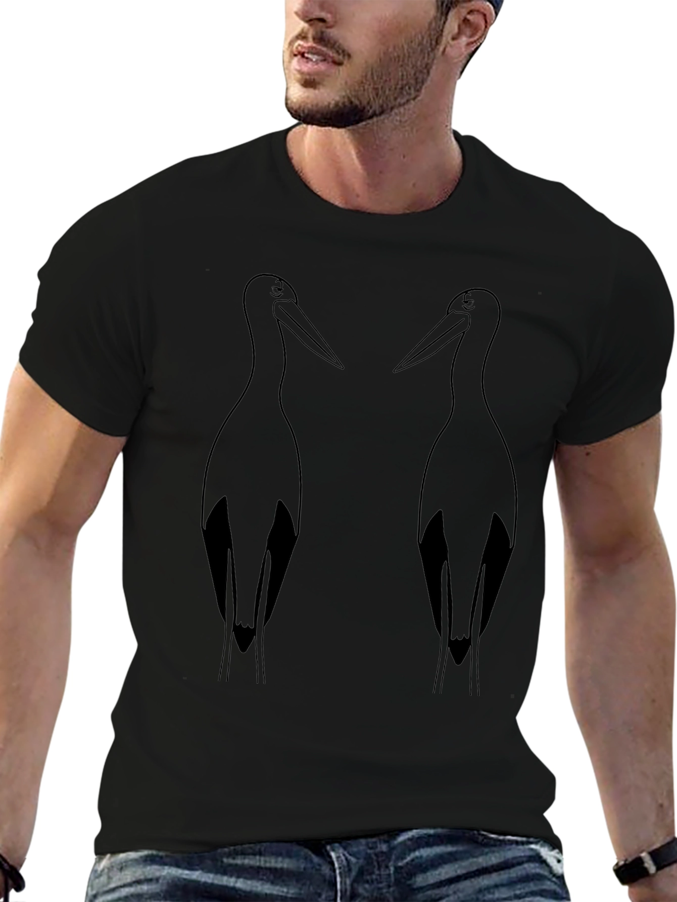 Black Pelican Graphic Tee - Cool Bird Design