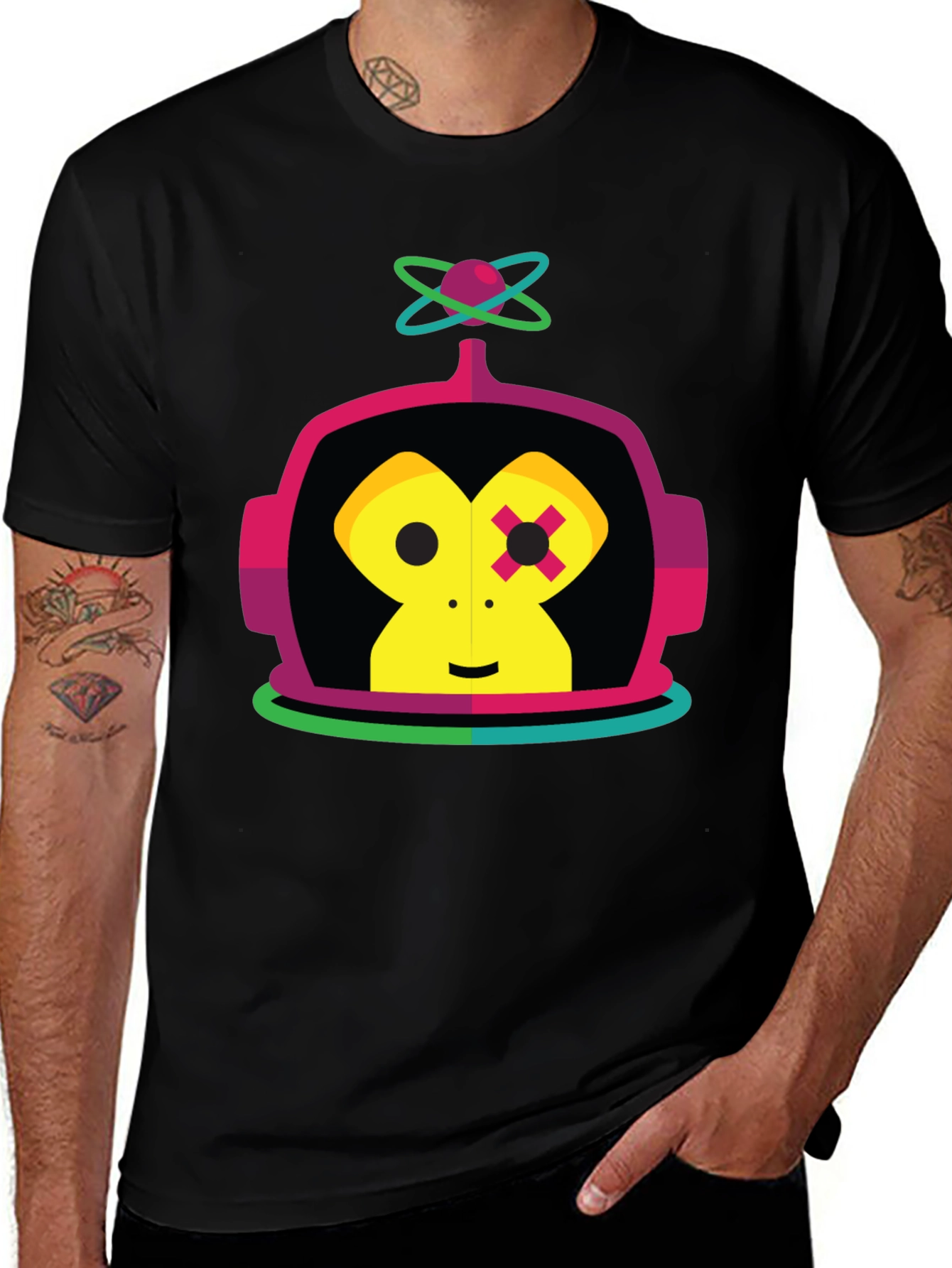 Retro Robot Monkey Graphic Tee - Black