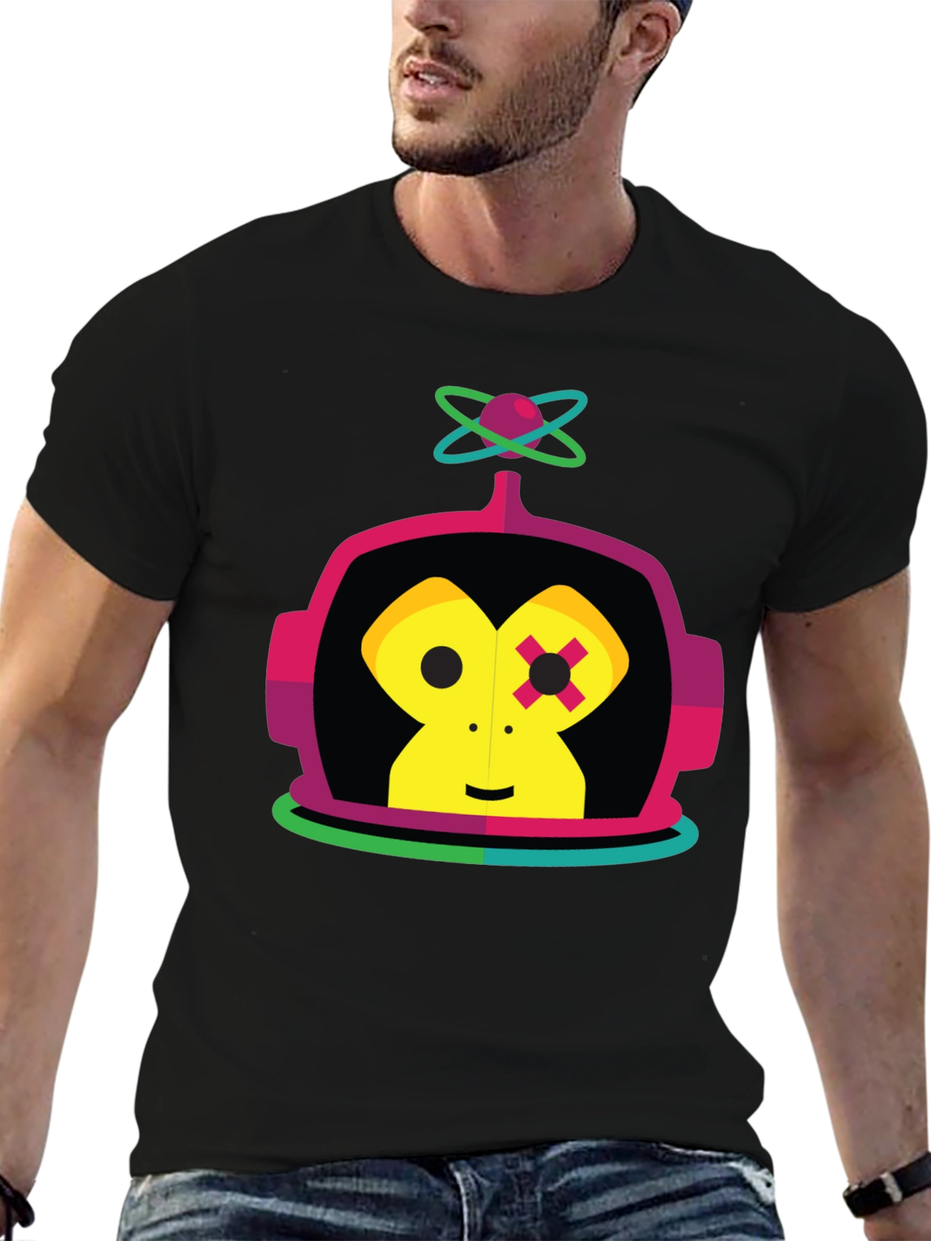 Retro Robot Monkey Graphic Tee - Black