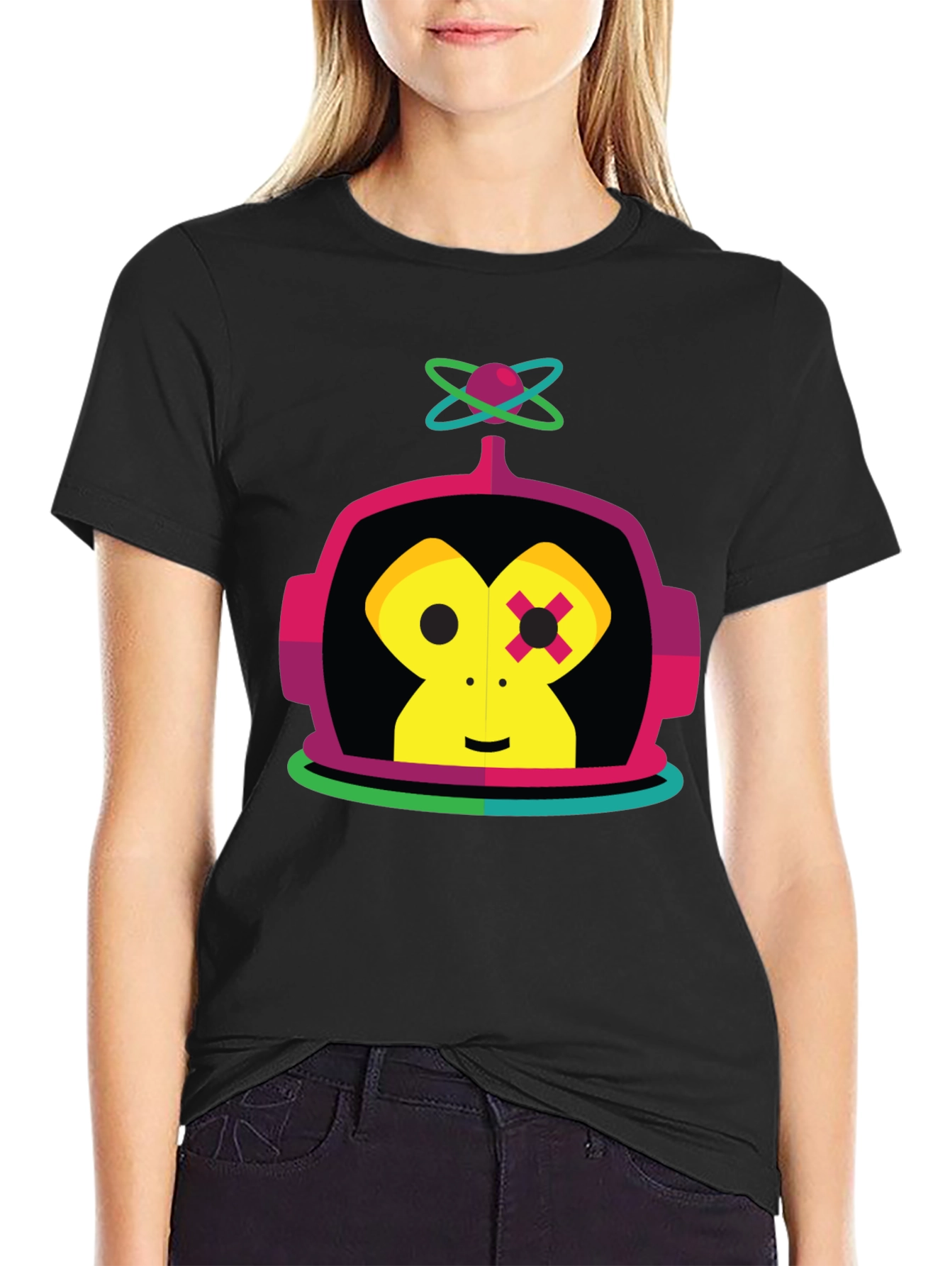Retro Robot Monkey Graphic Tee - Black