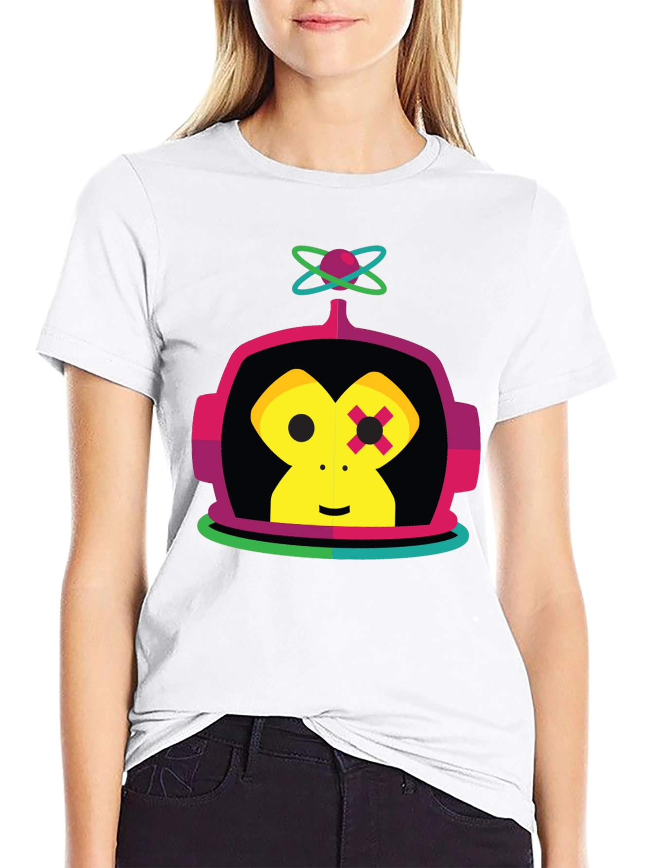 Retro Robot Monkey Graphic Tee - Black