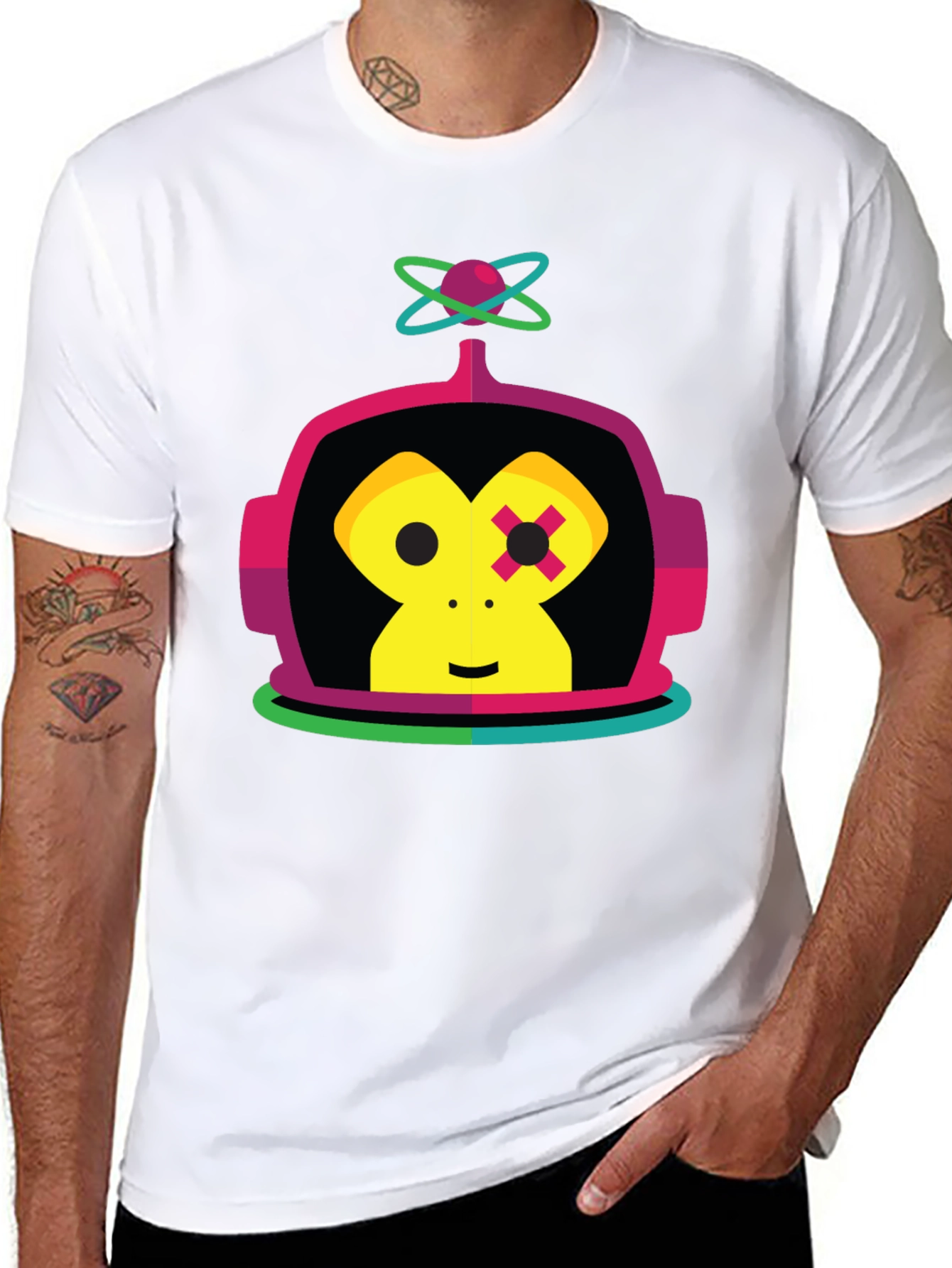 Retro Robot Monkey Graphic Tee - Black