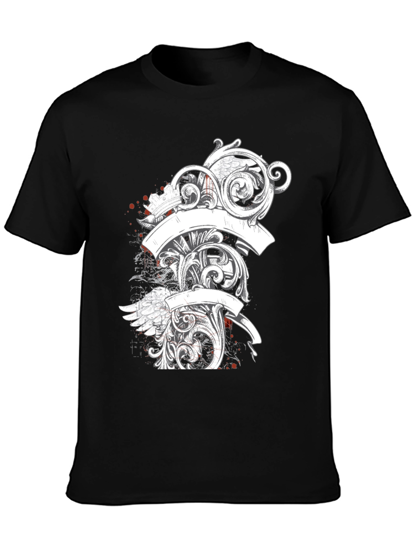 Elegant Scrollwork Graphic Tee - Black Cotton T-Shirt