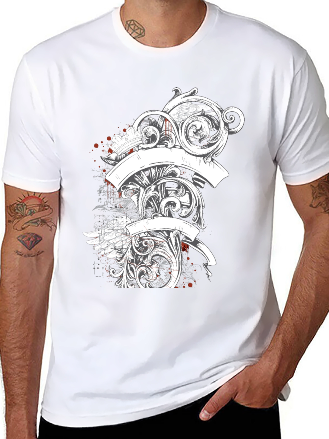 Elegant Scrollwork Graphic Tee - Black Cotton T-Shirt