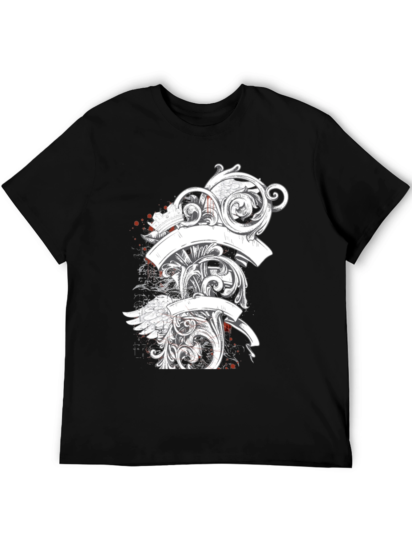 Elegant Scrollwork Graphic Tee - Black Cotton T-Shirt