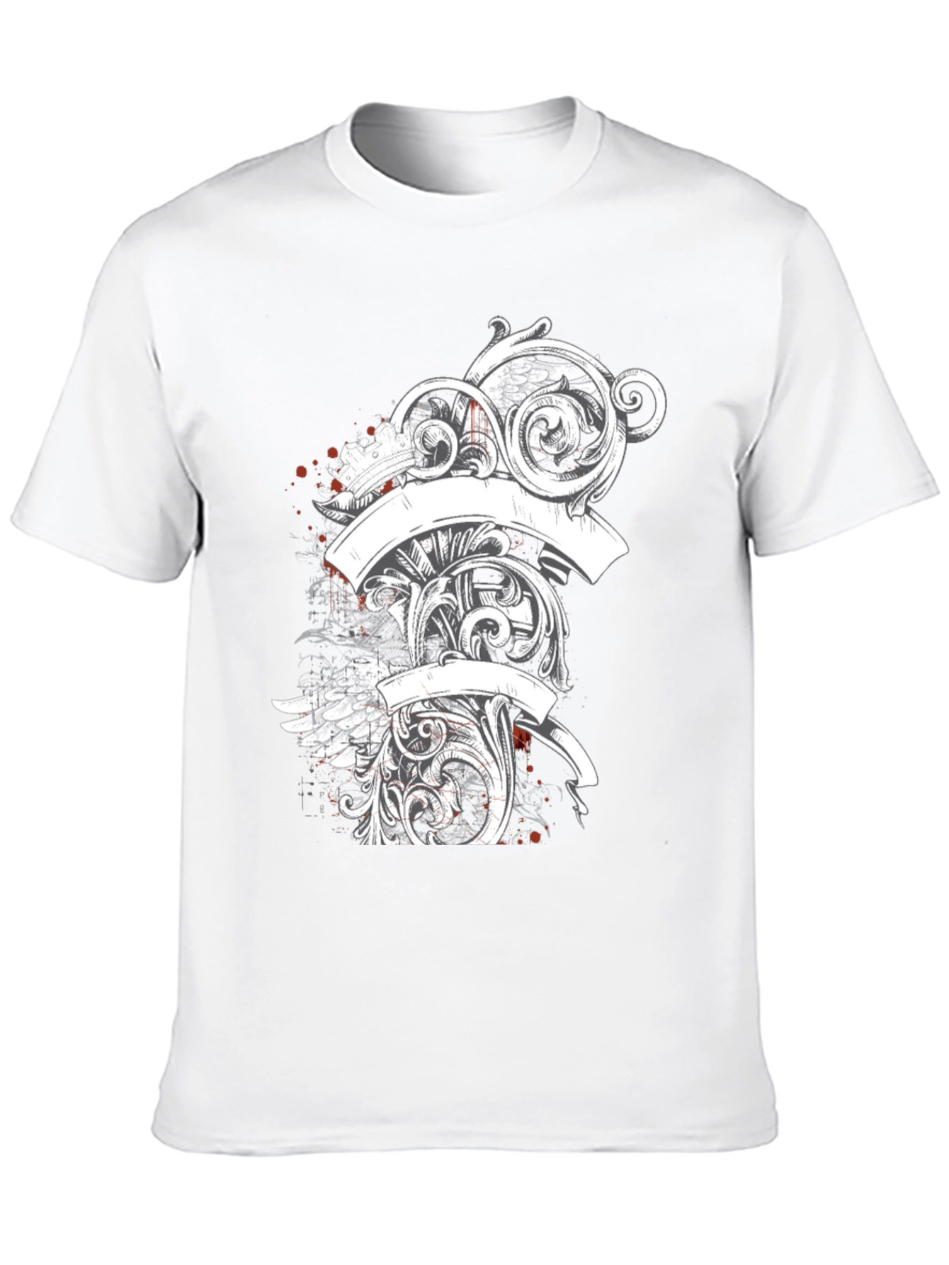 Elegant Scrollwork Graphic Tee - Black Cotton T-Shirt