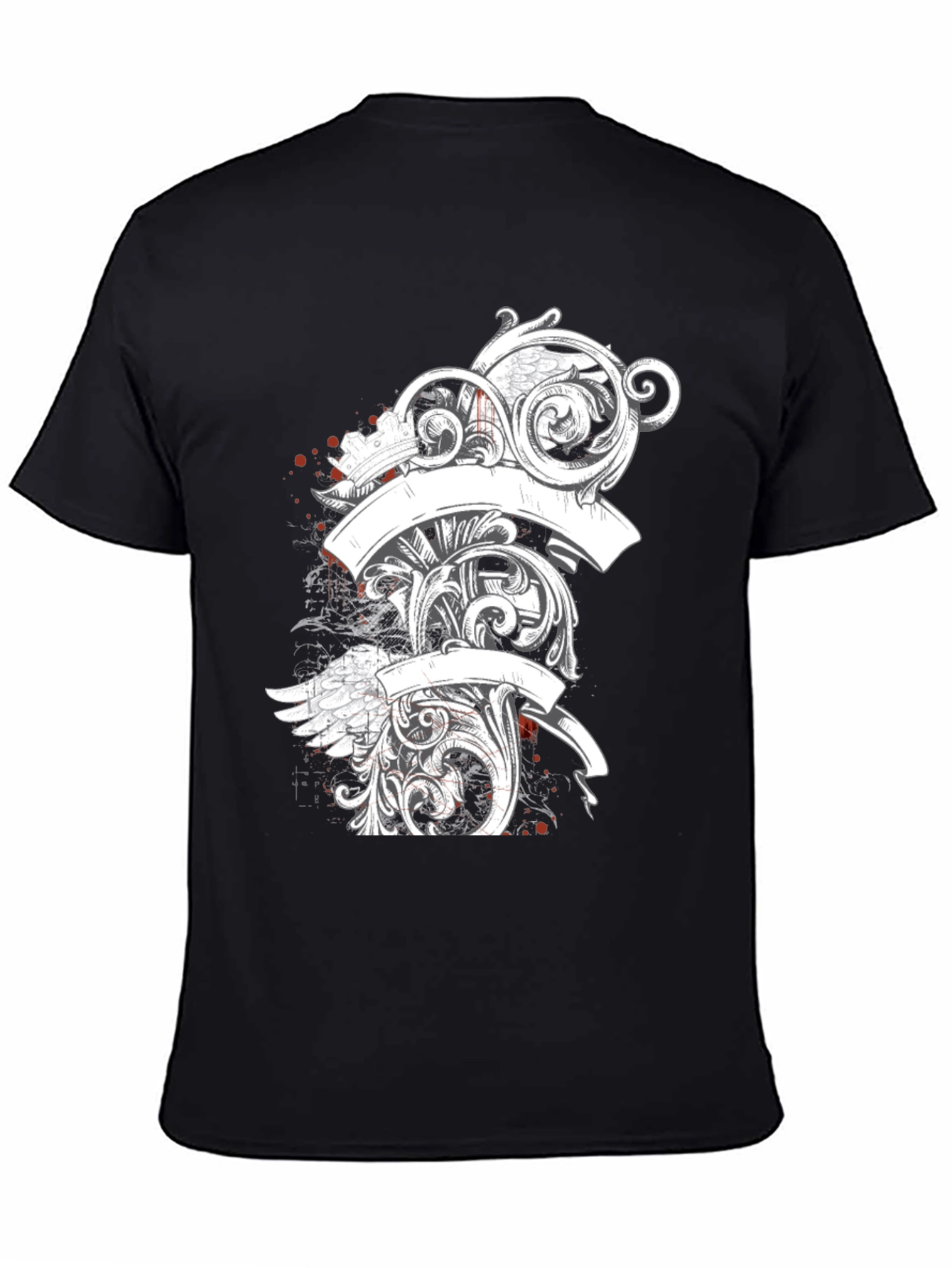 Elegant Scrollwork Graphic Tee - Black Cotton T-Shirt