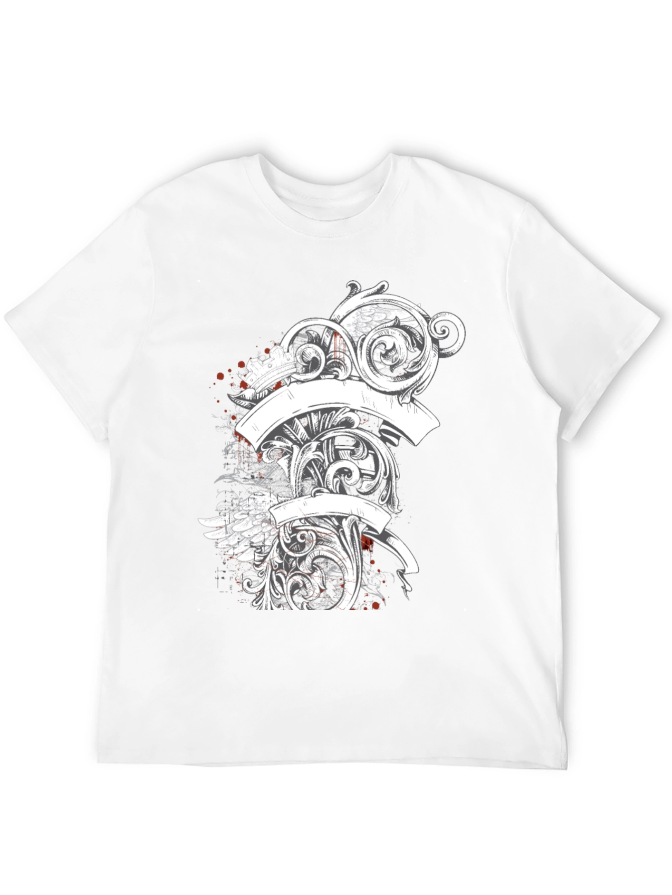 Elegant Scrollwork Graphic Tee - Black Cotton T-Shirt