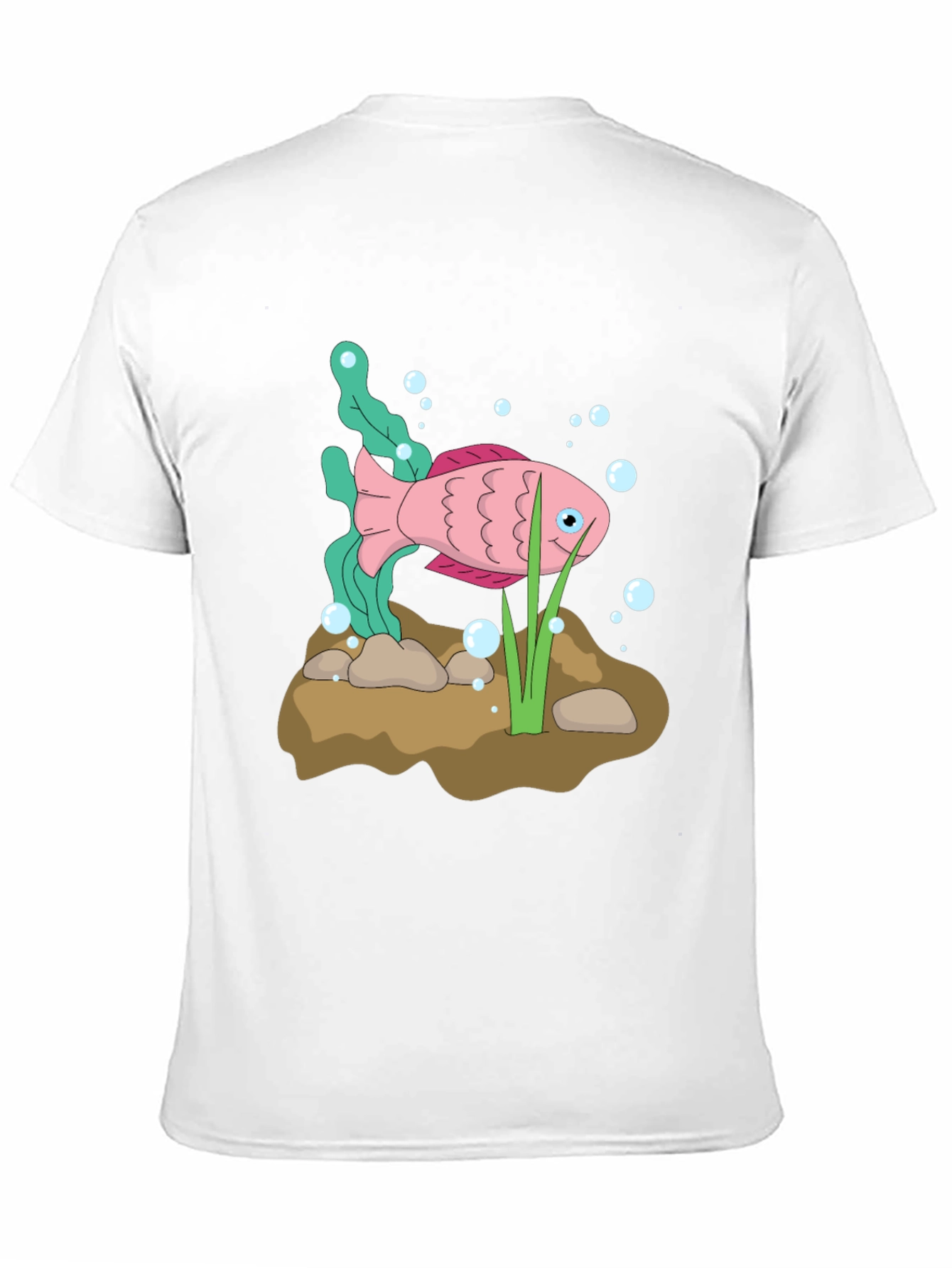 Pink Cartoon Fish Graphic Black T-Shirt