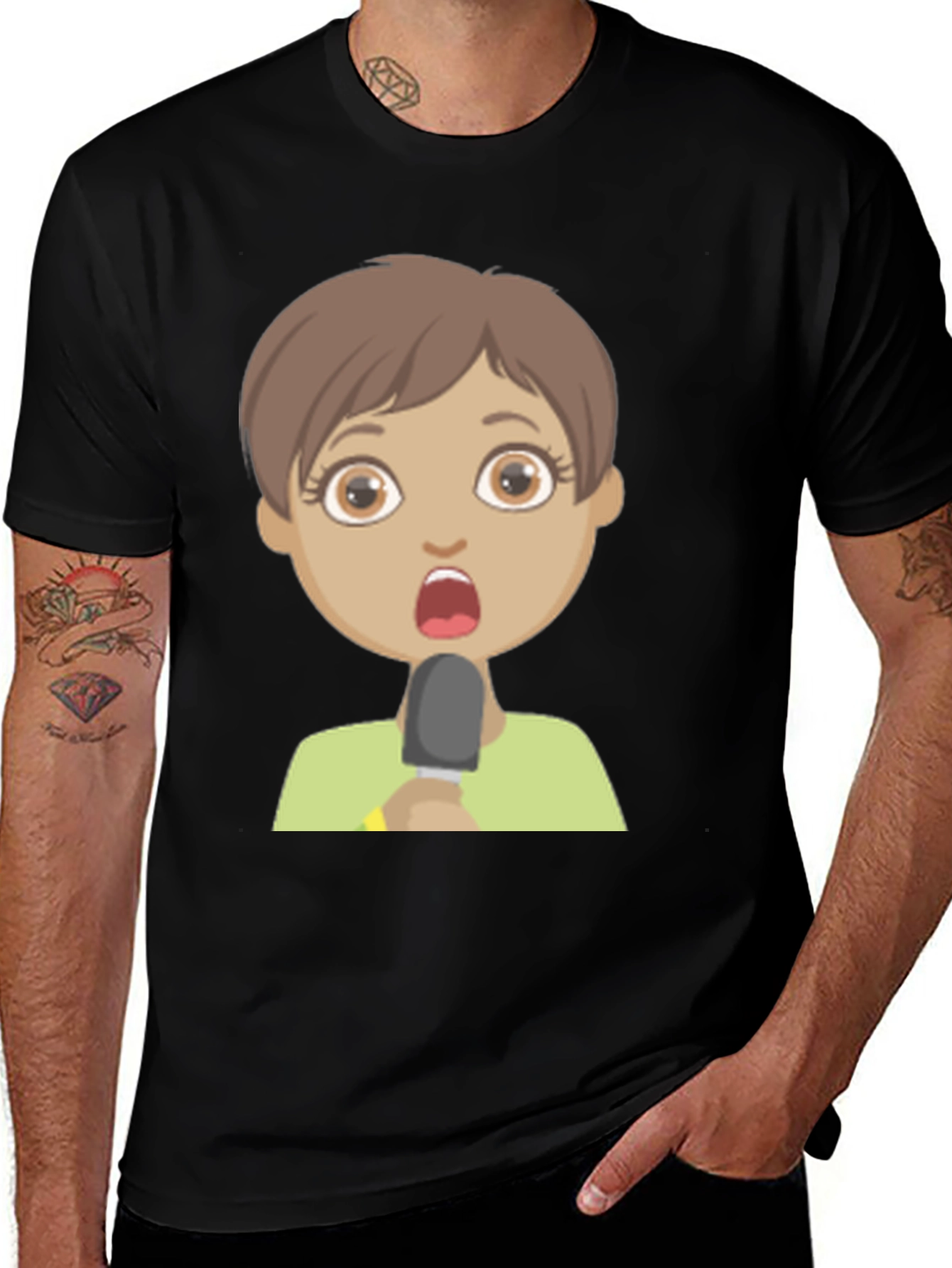 Shocked Girl Cartoon Black T-Shirt