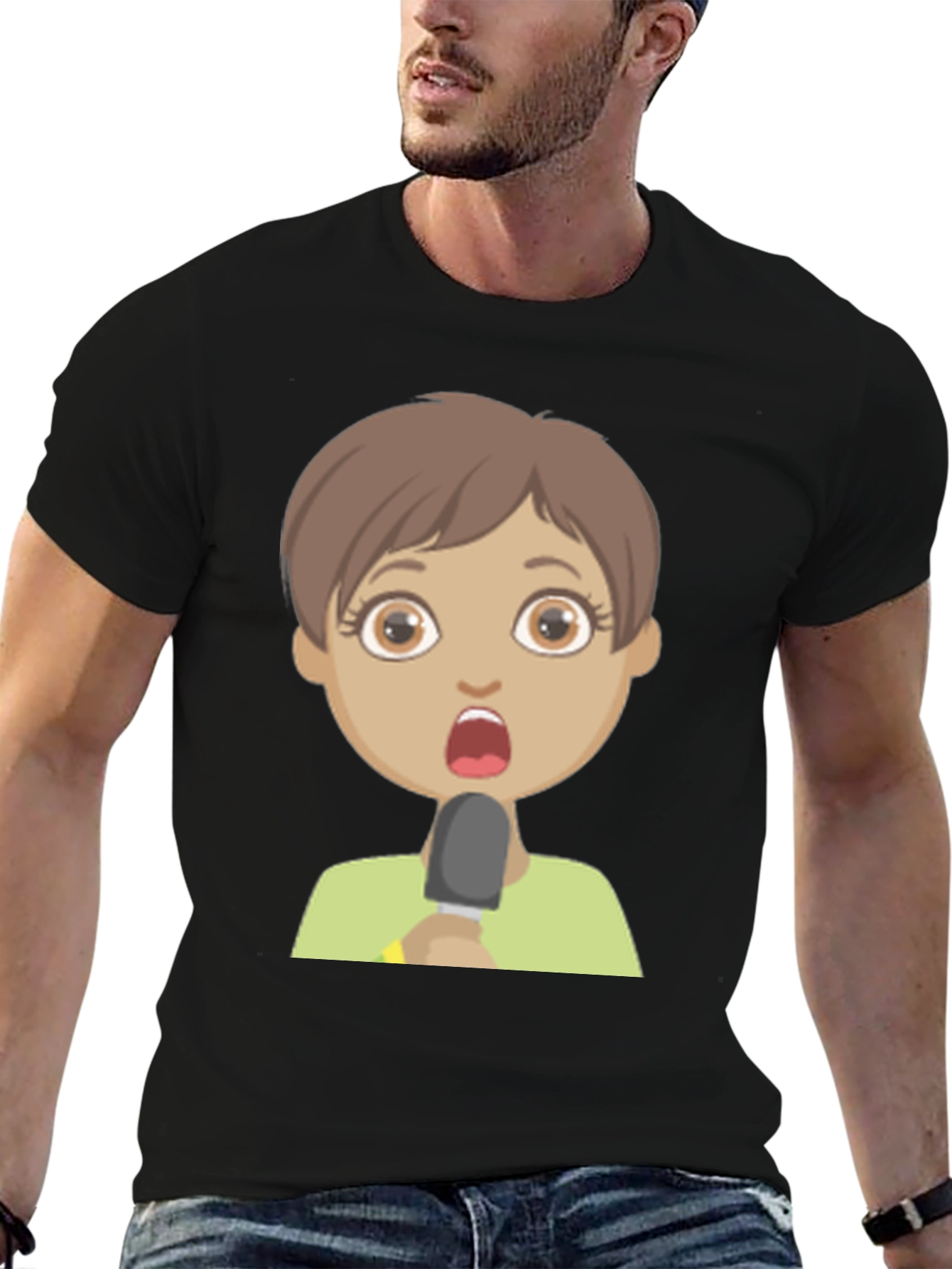 Shocked Girl Cartoon Black T-Shirt