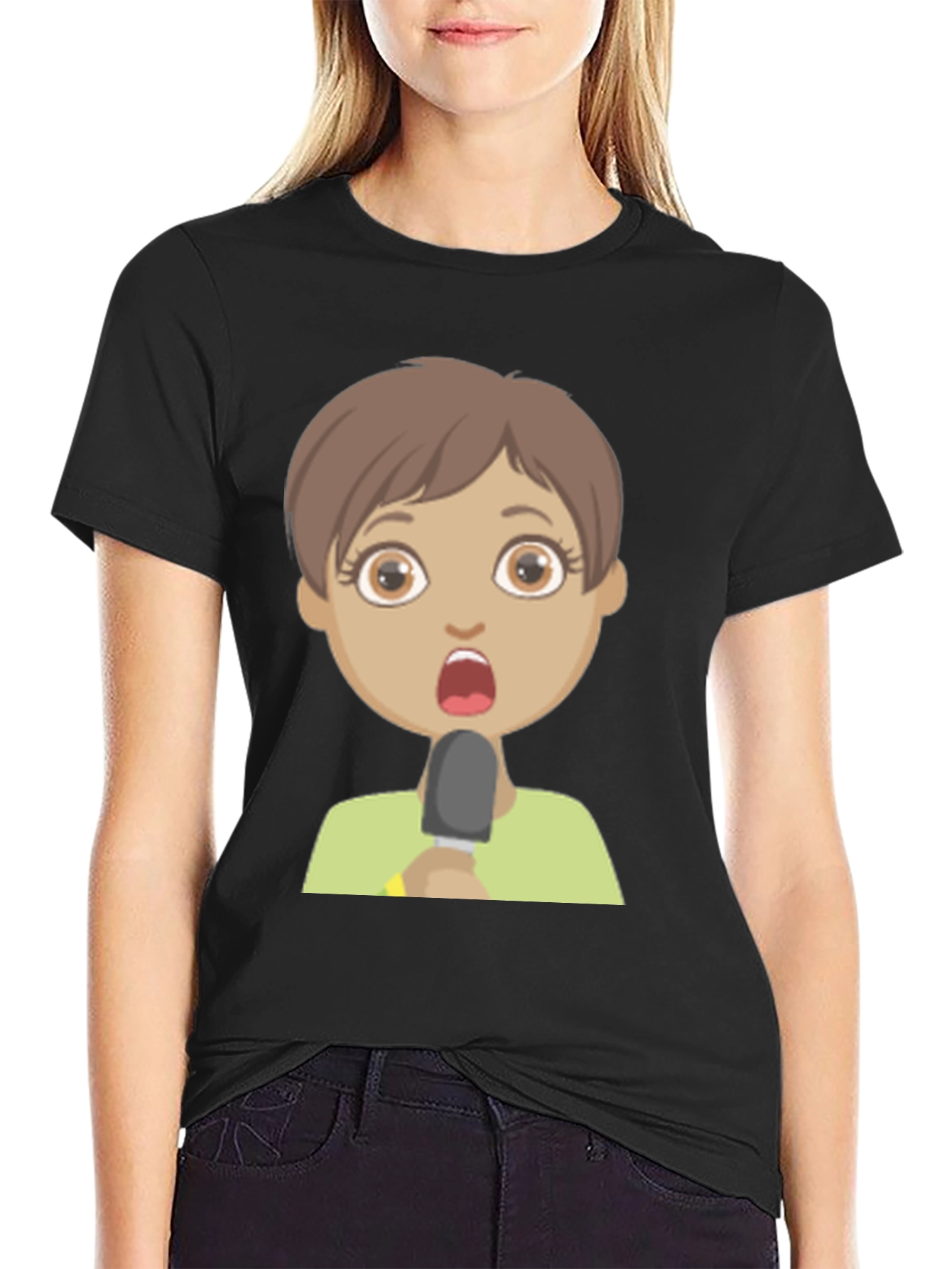 Shocked Girl Cartoon Black T-Shirt