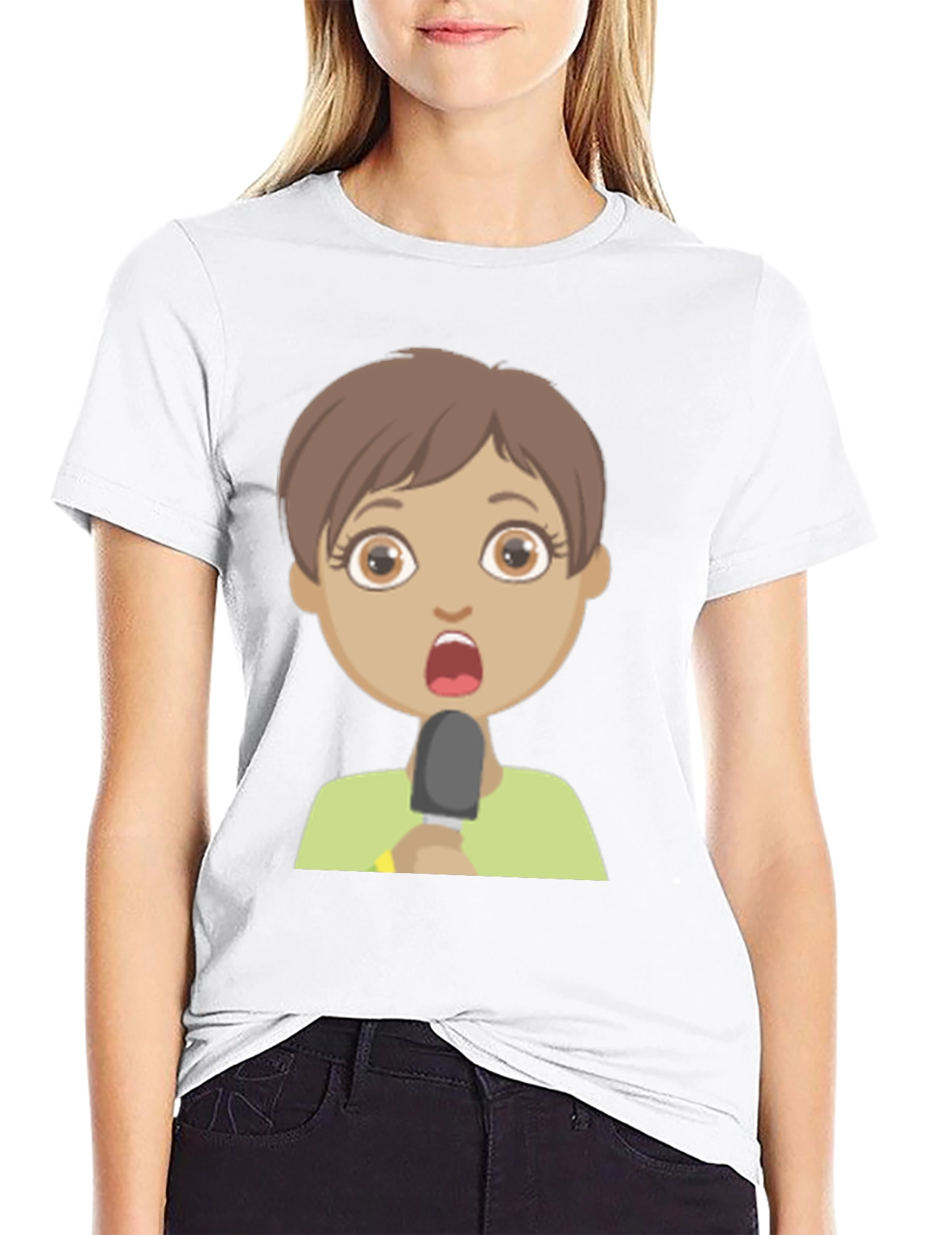 Shocked Girl Cartoon Black T-Shirt