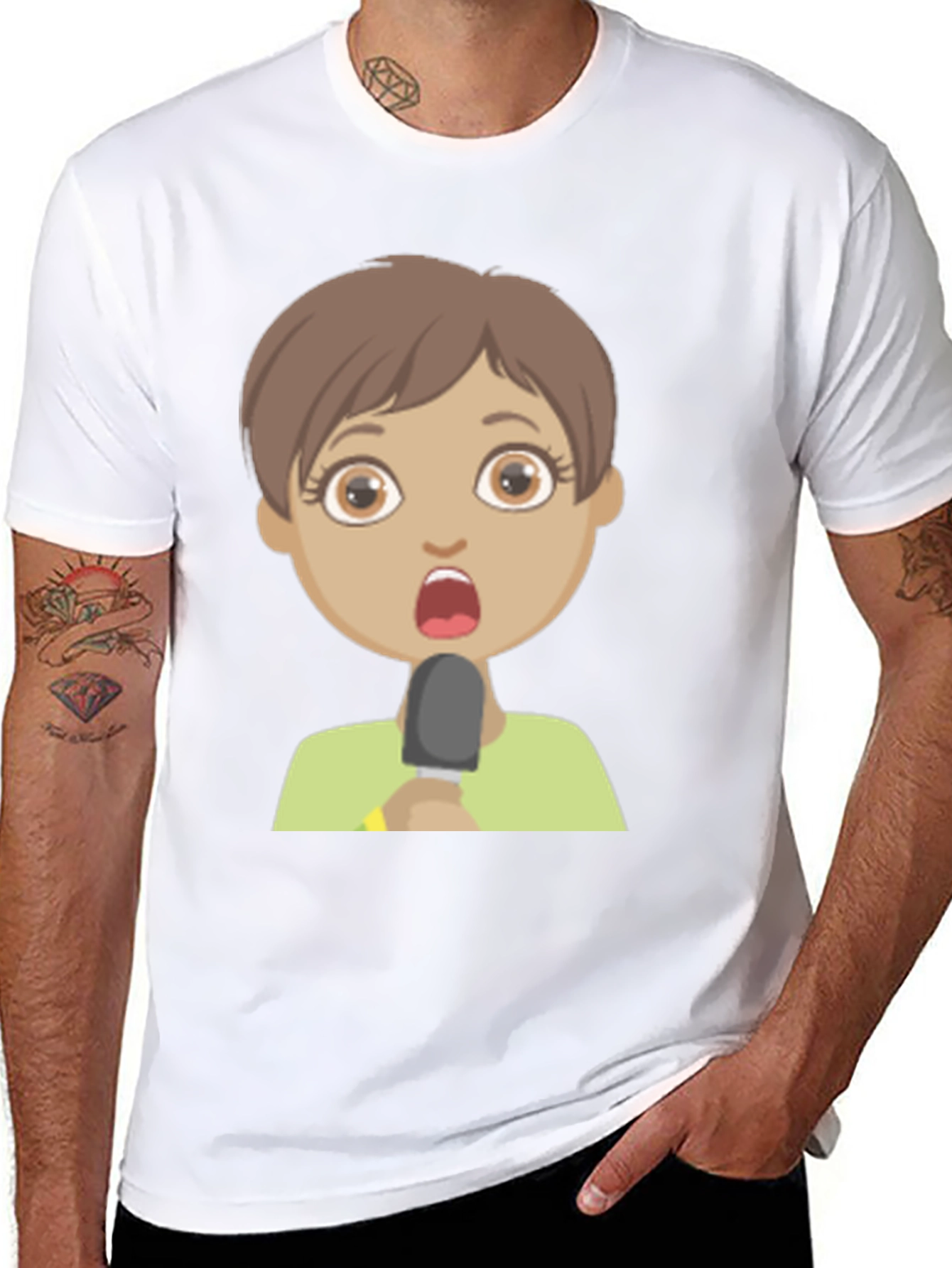 Shocked Girl Cartoon Black T-Shirt