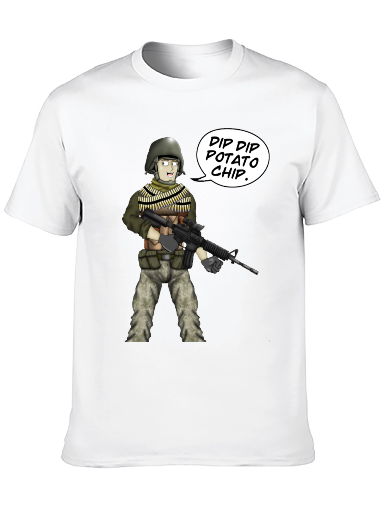 Funny Cartoon Soldier Dip Dip Potato Chip Black T-Shirt