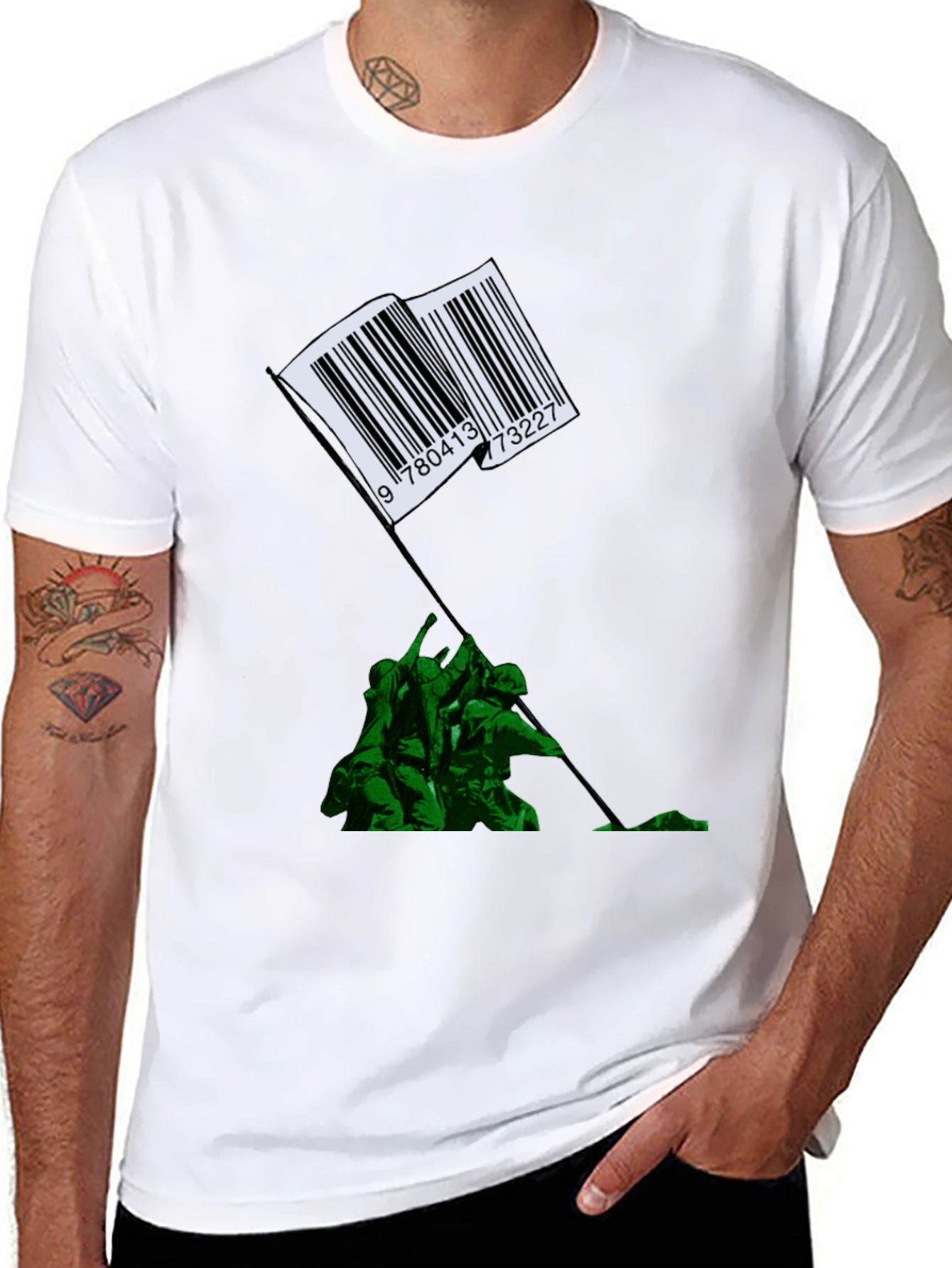 Barcode Flag Raising Graphic T-Shirt