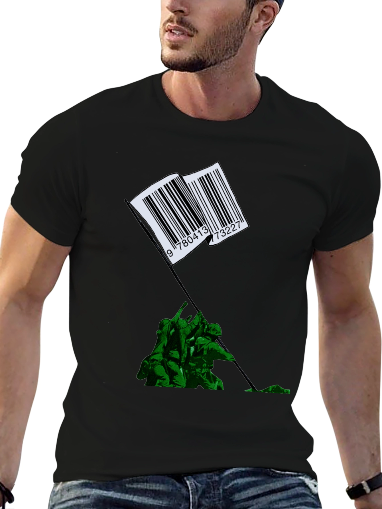 Barcode Flag Raising Graphic T-Shirt