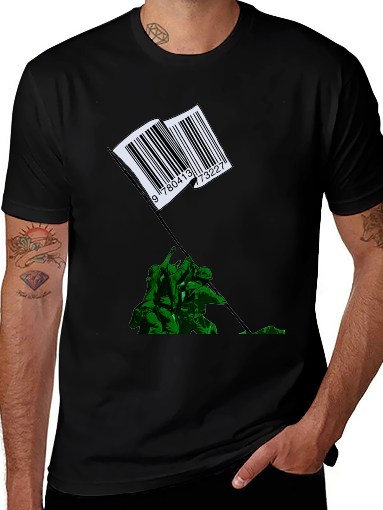 Barcode Flag Raising Graphic T-Shirt