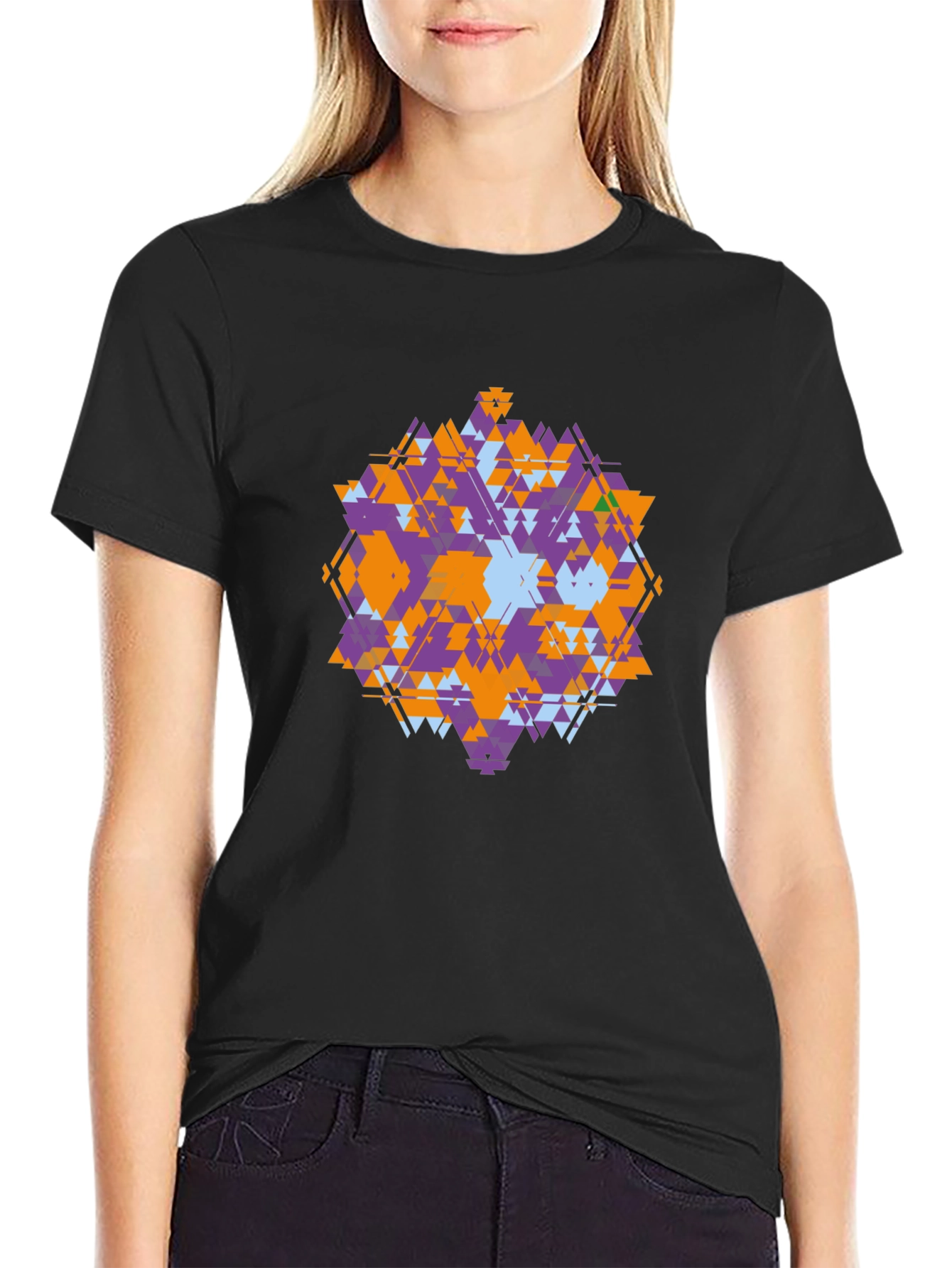 Geometric Triangle Pattern Black T-Shirt