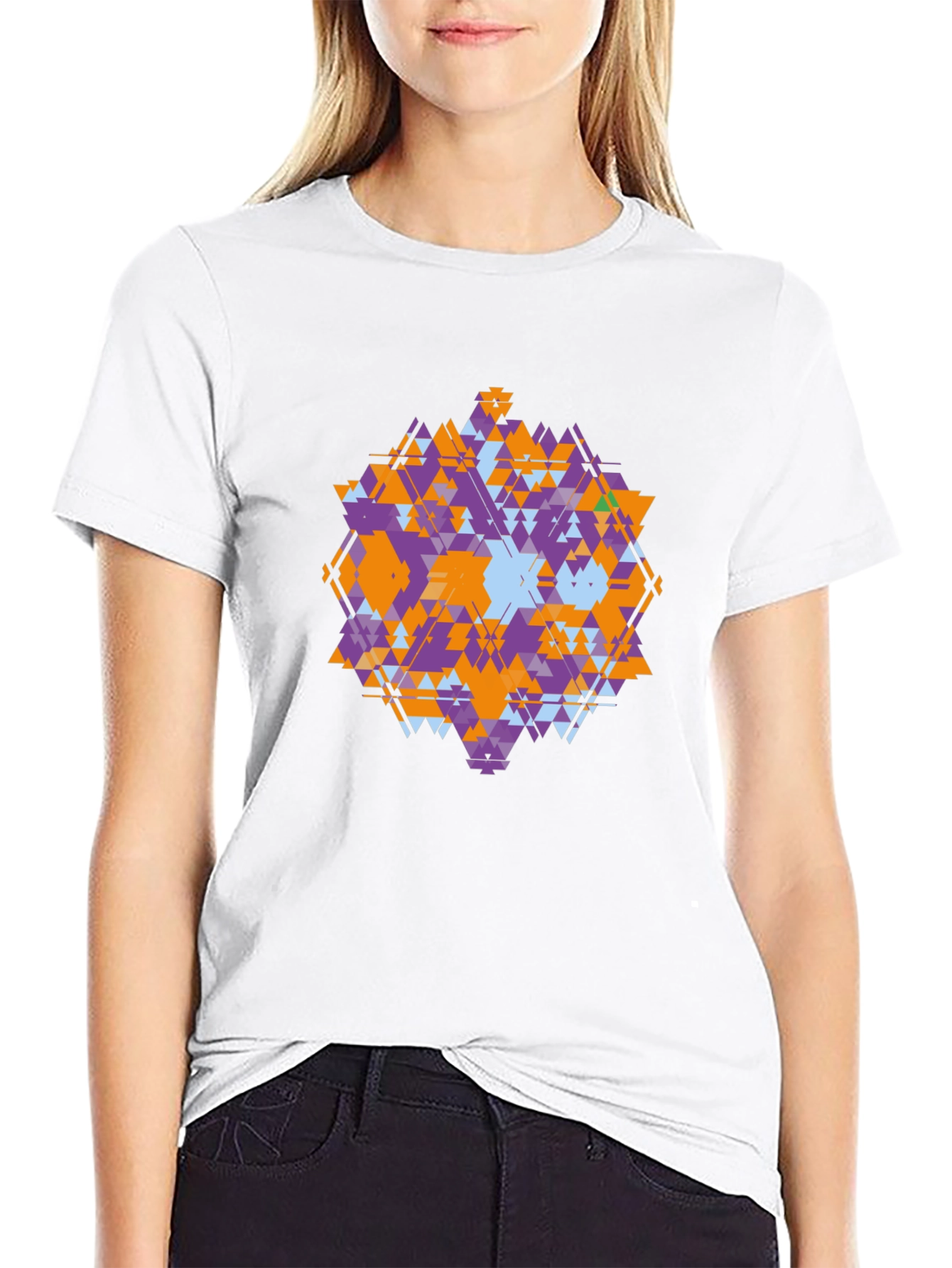 Geometric Triangle Pattern Black T-Shirt