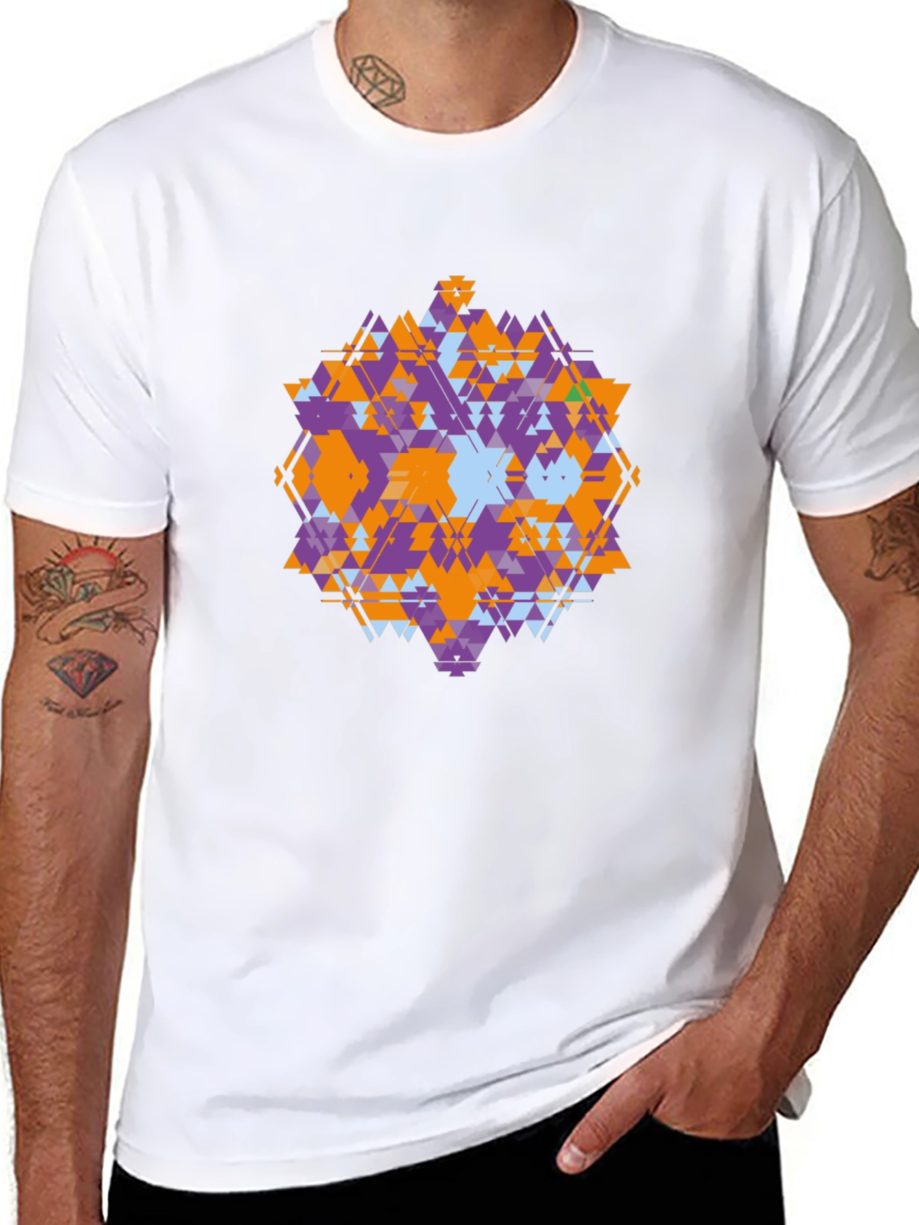 Geometric Triangle Pattern Black T-Shirt