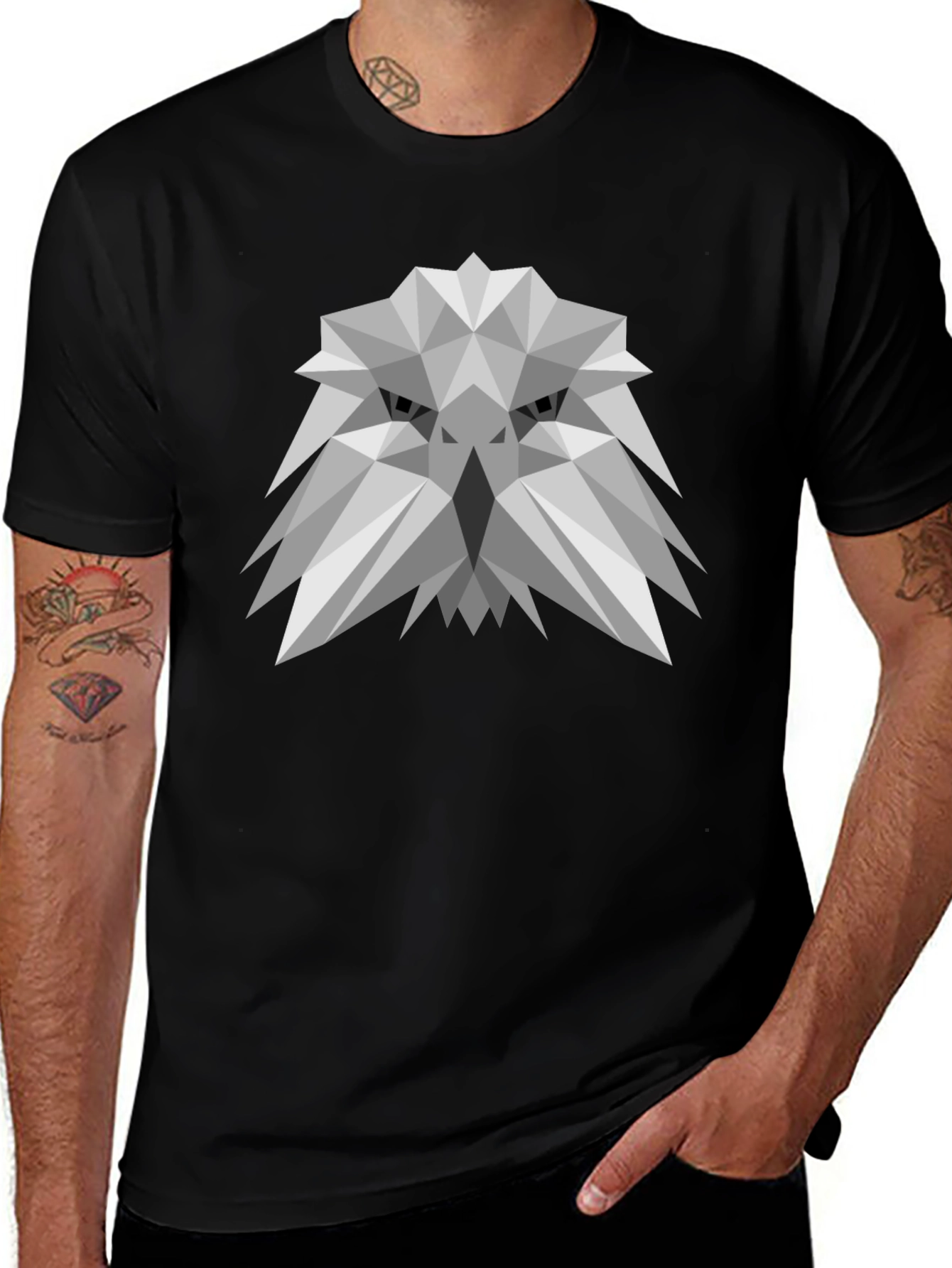 Geometric Eagle Graphic Tee - Modern Mens Black T-Shirt