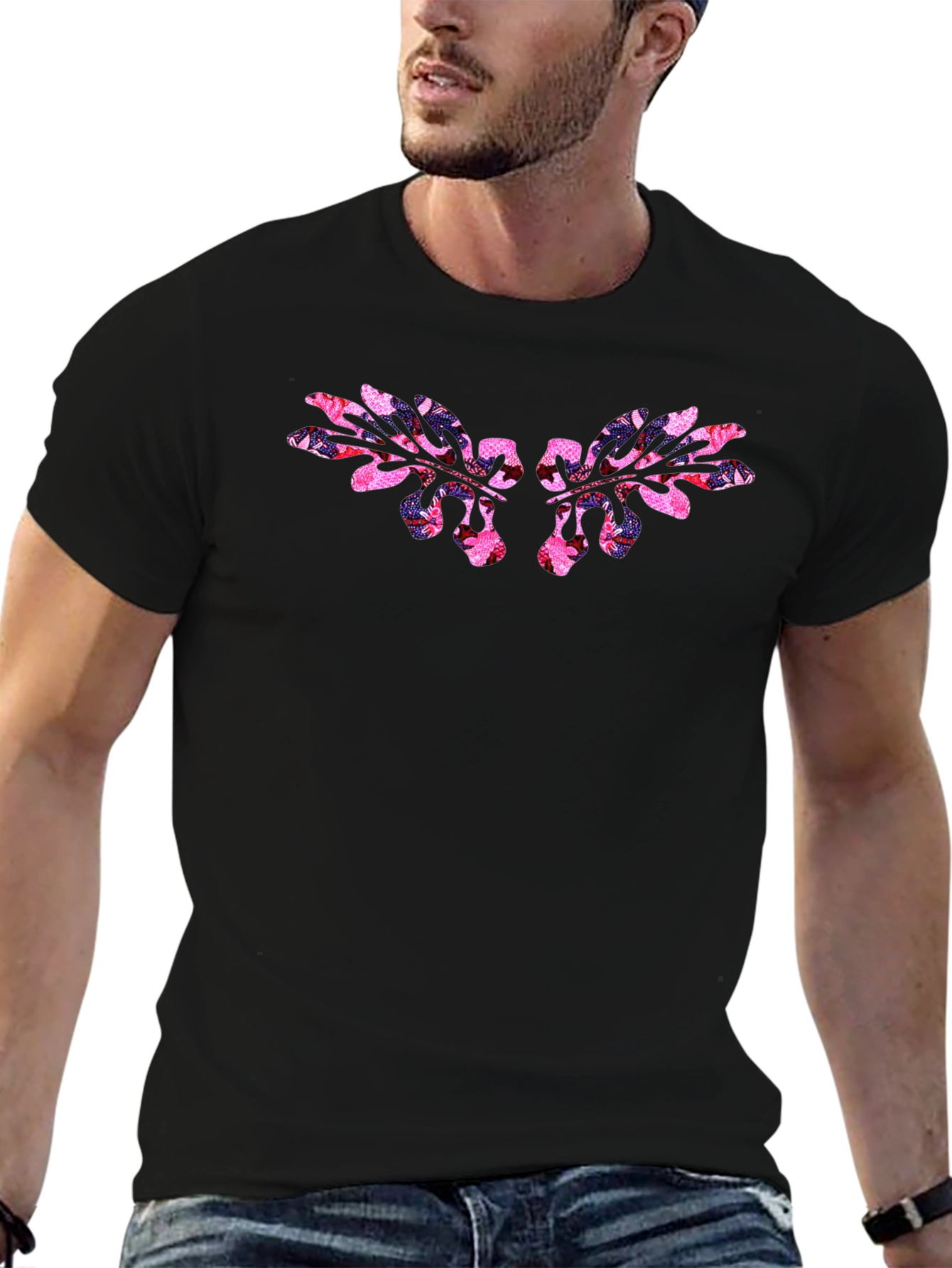Floral Wing Graphic Black T-Shirt