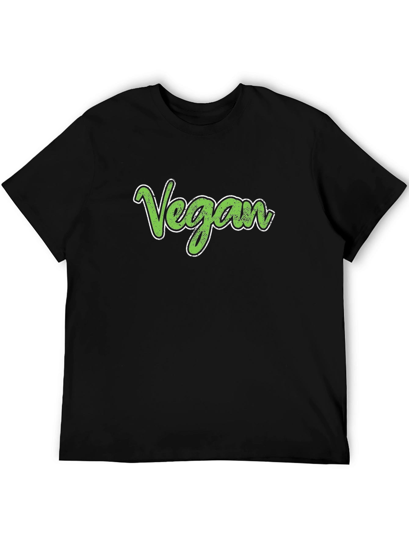 Vegan T-Shirt - Green Script - Casual Black Tee