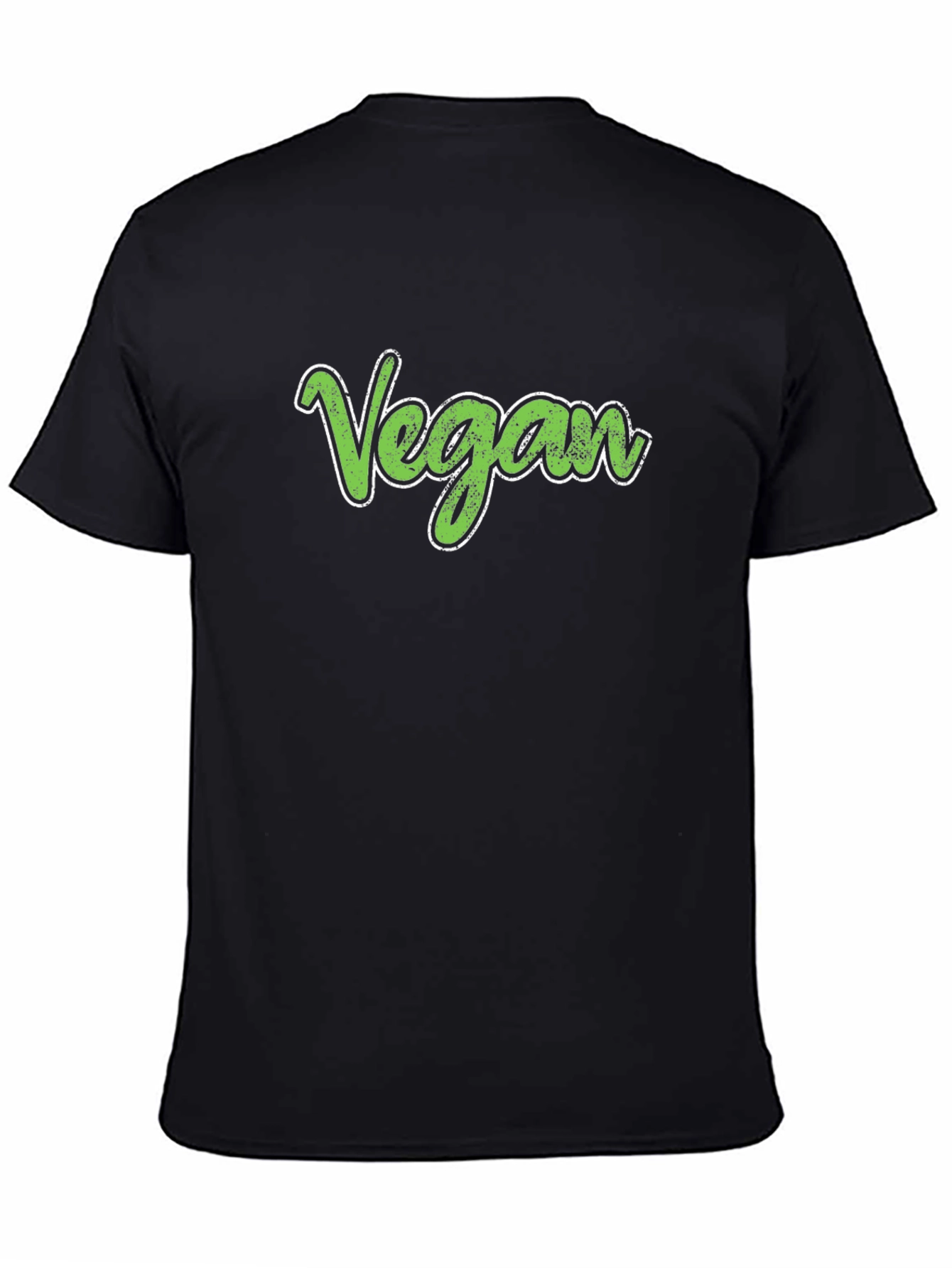 Vegan T-Shirt - Green Script - Casual Black Tee