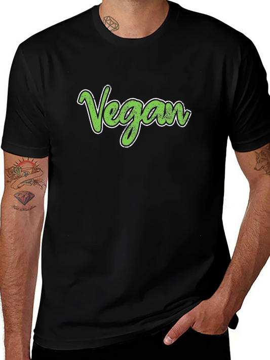 Vegan T-Shirt - Green Script - Casual Black Tee