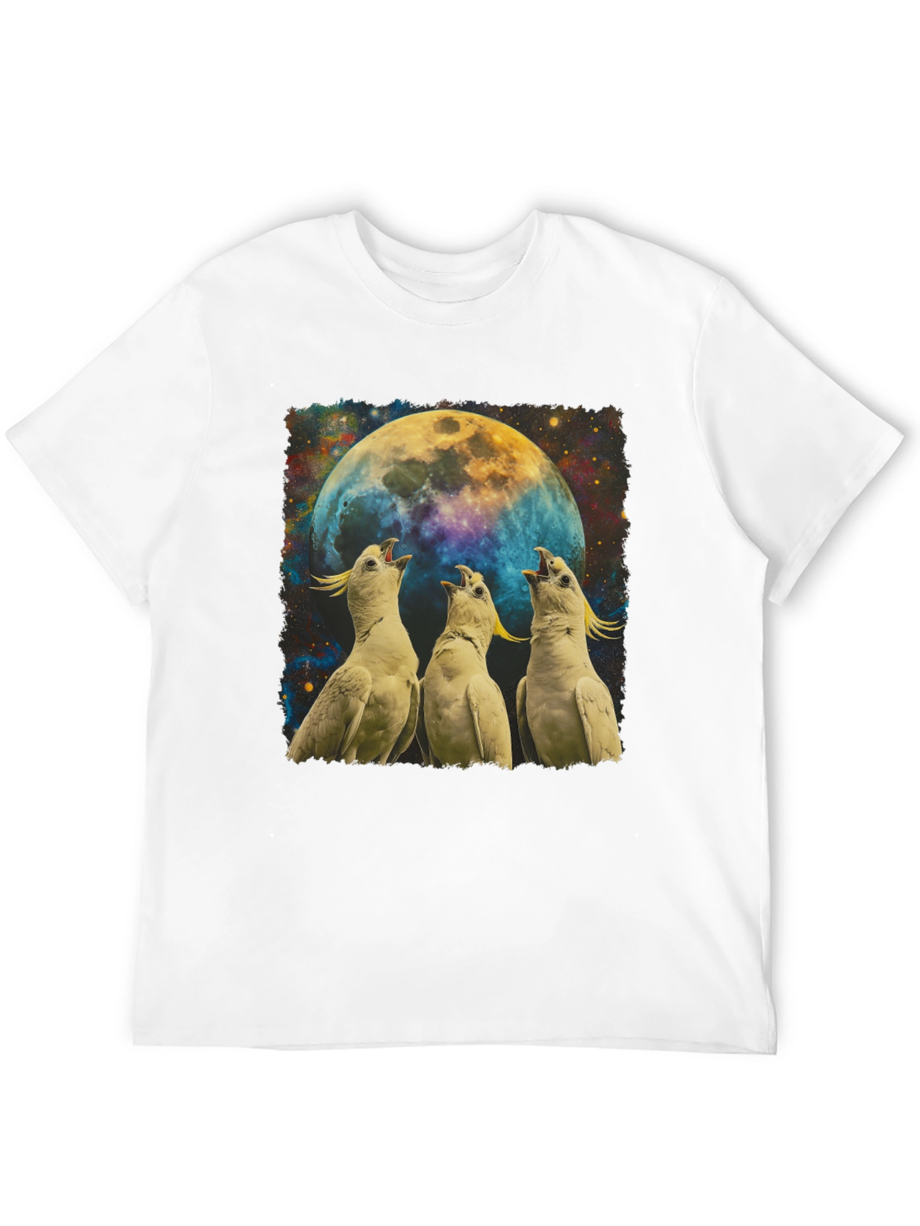Cockatoos Howling at Moon Mens Black T-Shirt