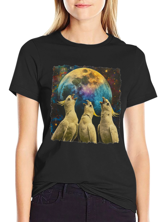 Cockatoos Howling at Moon Mens Black T-Shirt