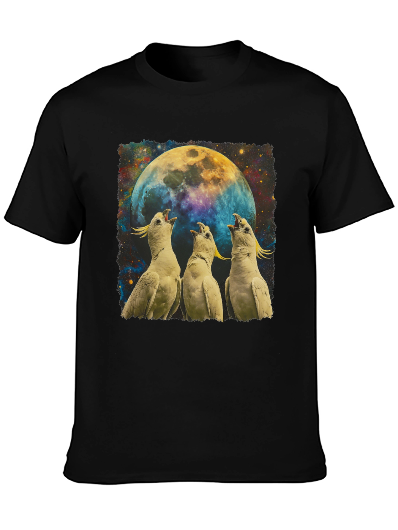 Cockatoos Howling at Moon Mens Black T-Shirt