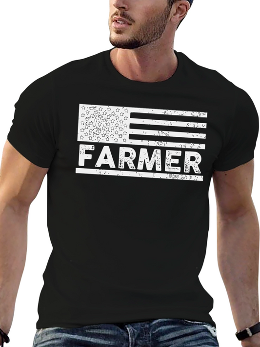 Farmer USA Flag T-Shirt Black