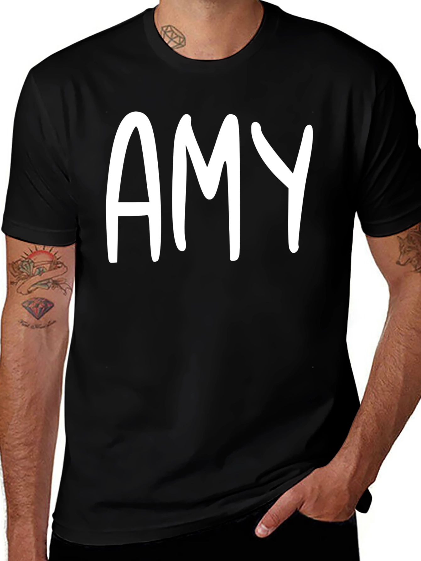 Personalized Amy White Letter Print Black Unisex T-Shirt